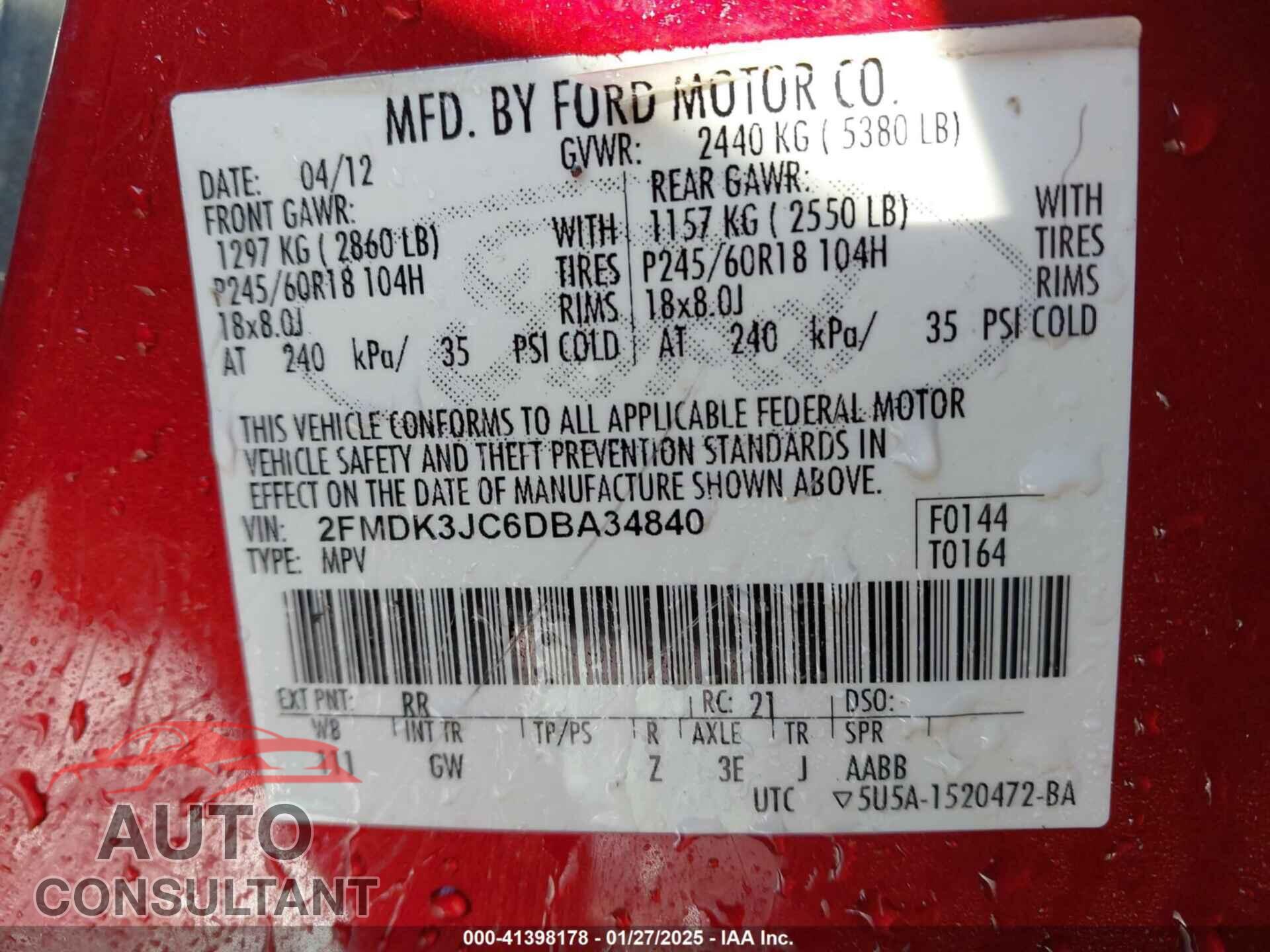 FORD EDGE 2013 - 2FMDK3JC6DBA34840