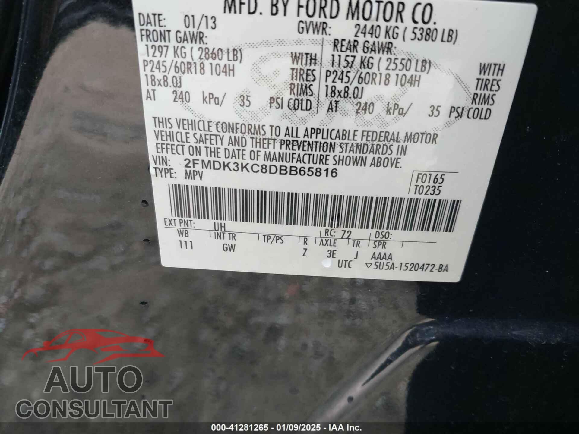 FORD EDGE 2013 - 2FMDK3KC8DBB65816