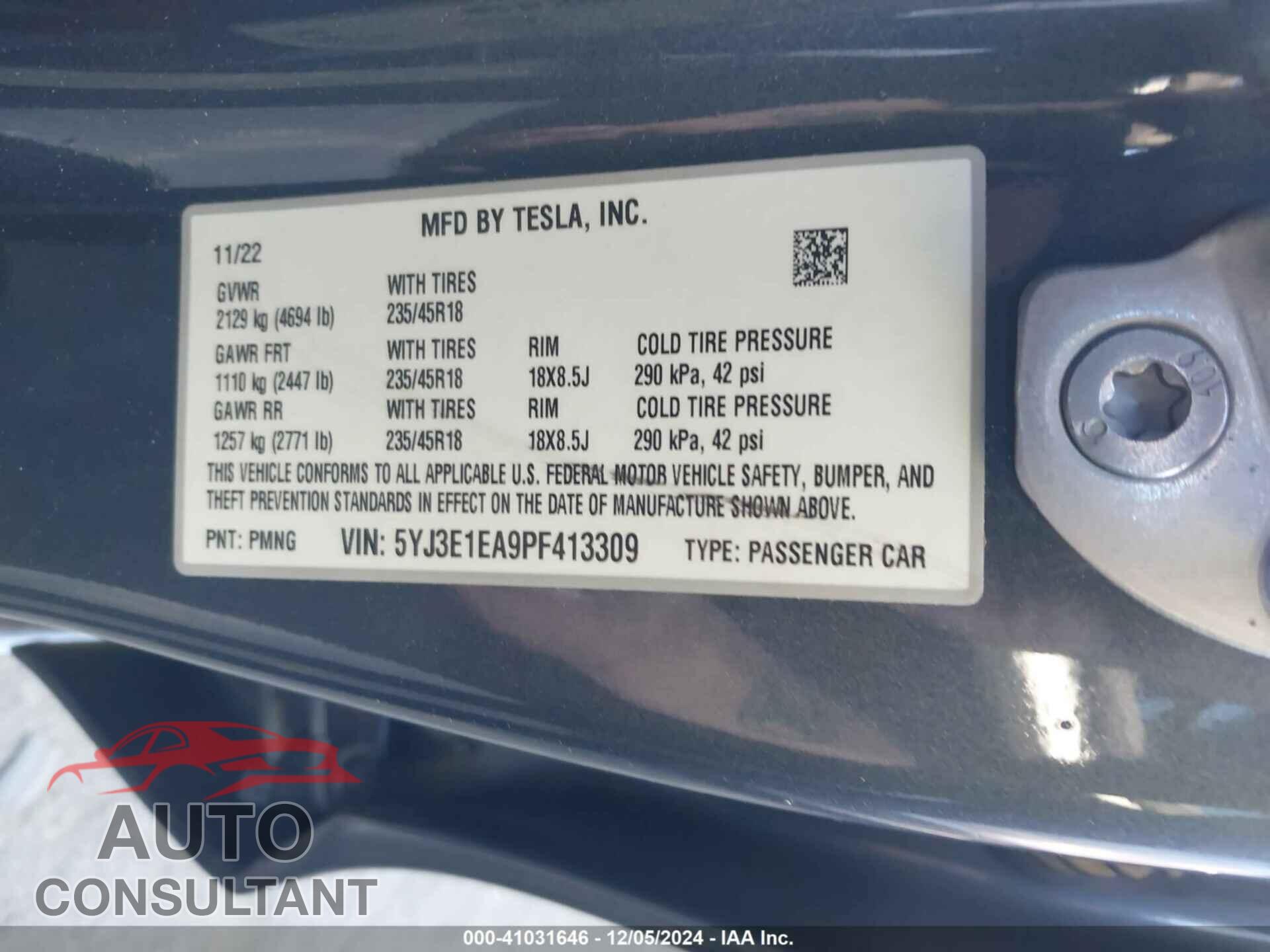 TESLA MODEL 3 2023 - 5YJ3E1EA9PF413309