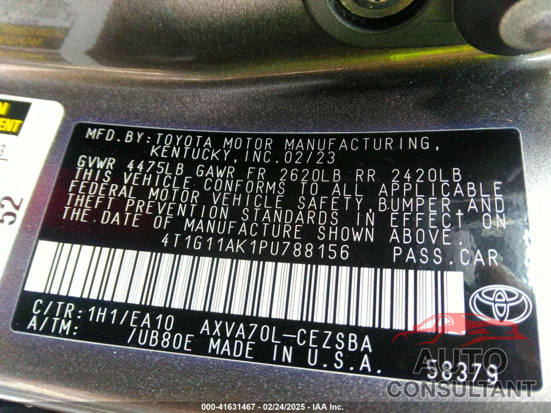 TOYOTA CAMRY 2023 - 4T1G11AK1PU788156