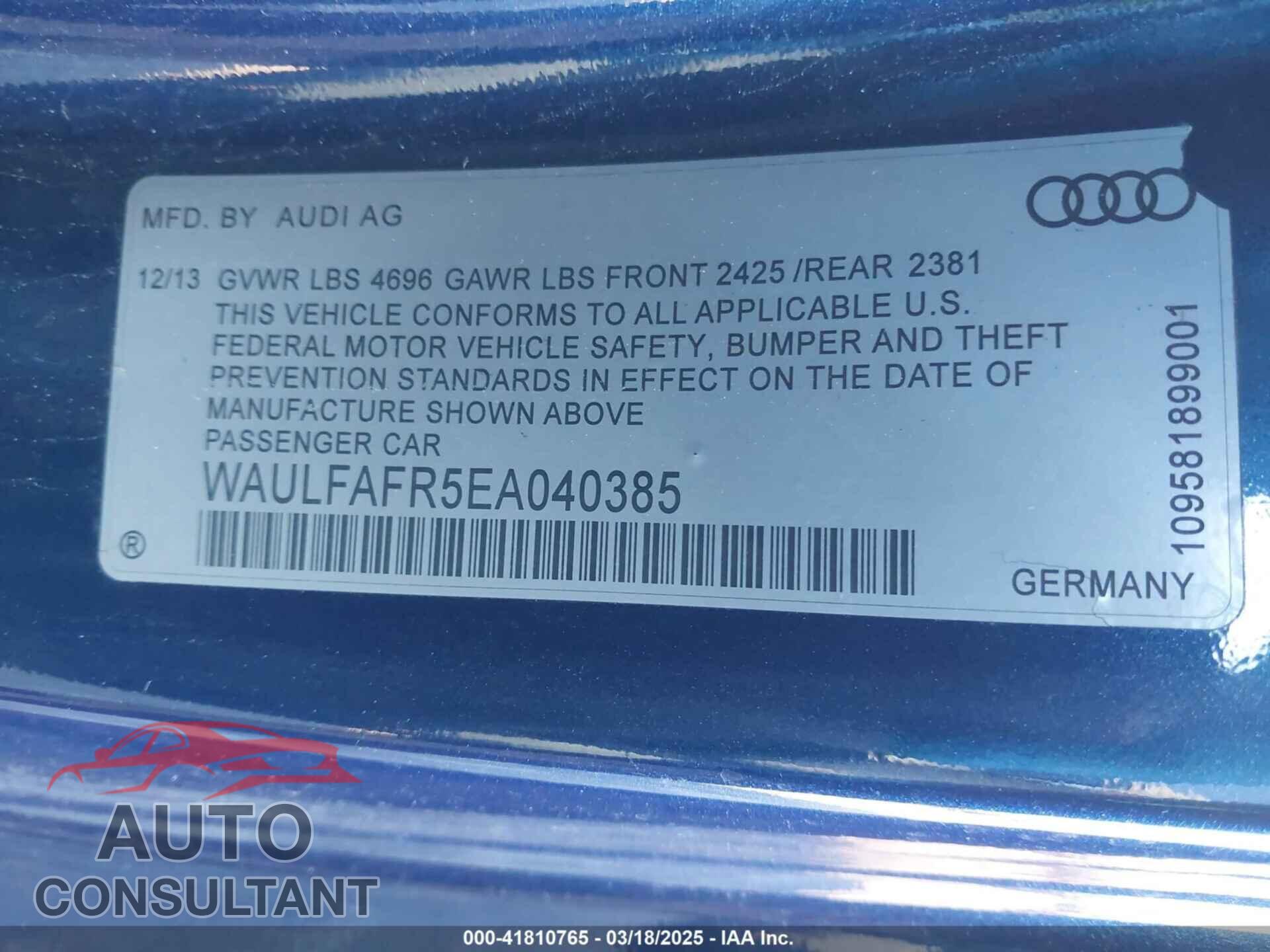 AUDI A5 2014 - WAULFAFR5EA040385