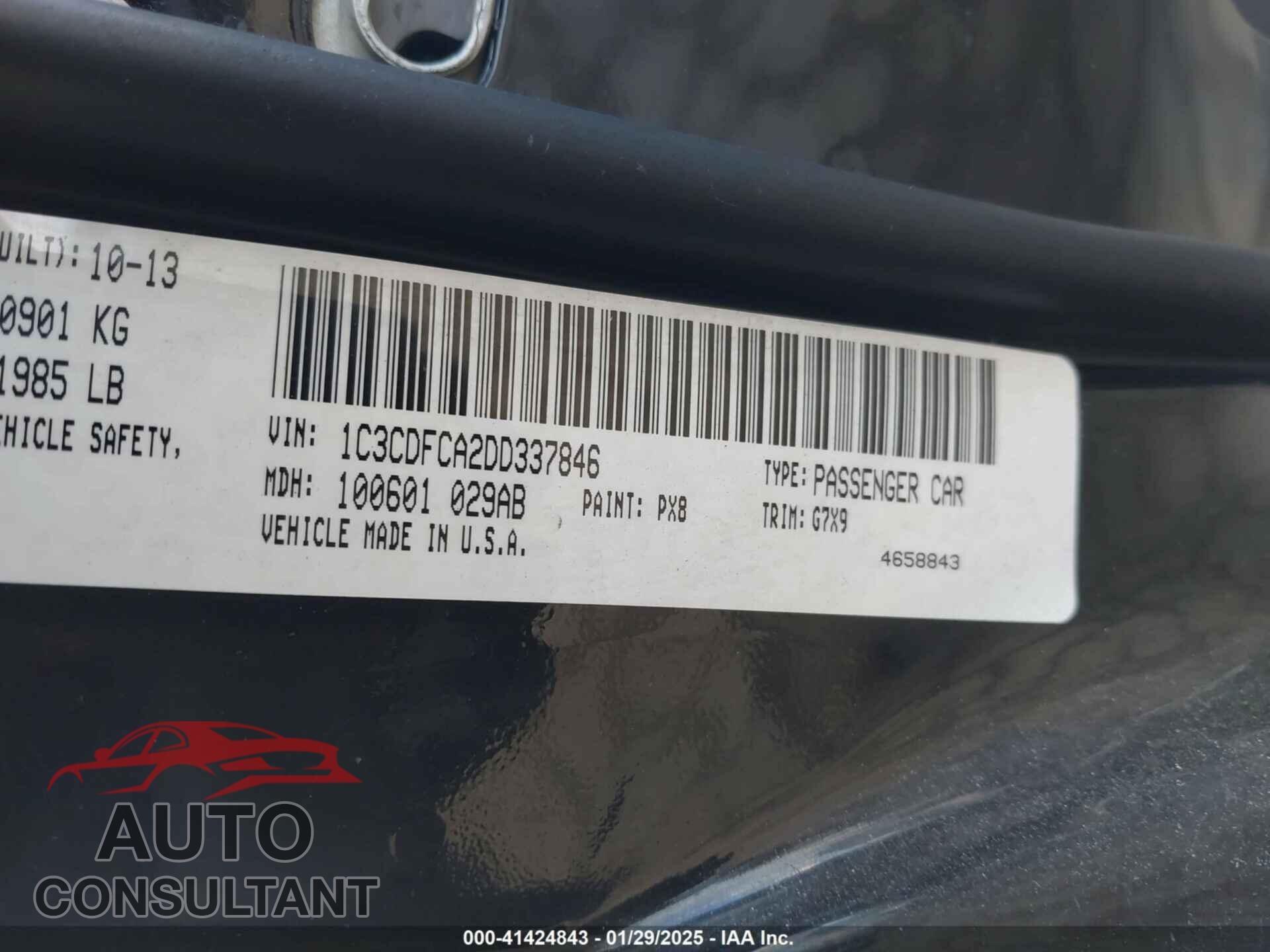 DODGE DART 2013 - 1C3CDFCA2DD337846