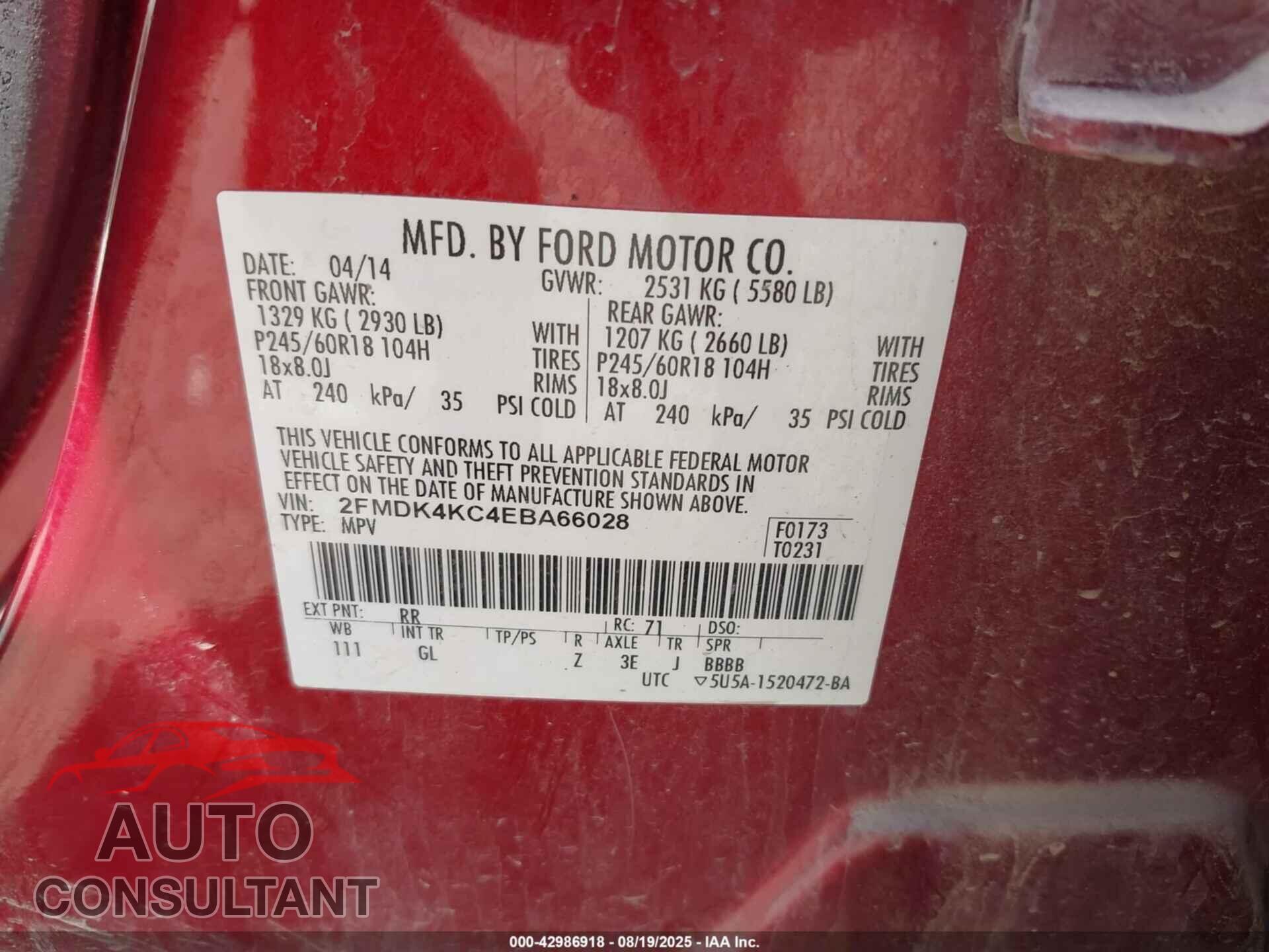FORD EDGE 2014 - 2FMDK4KC4EBA66028