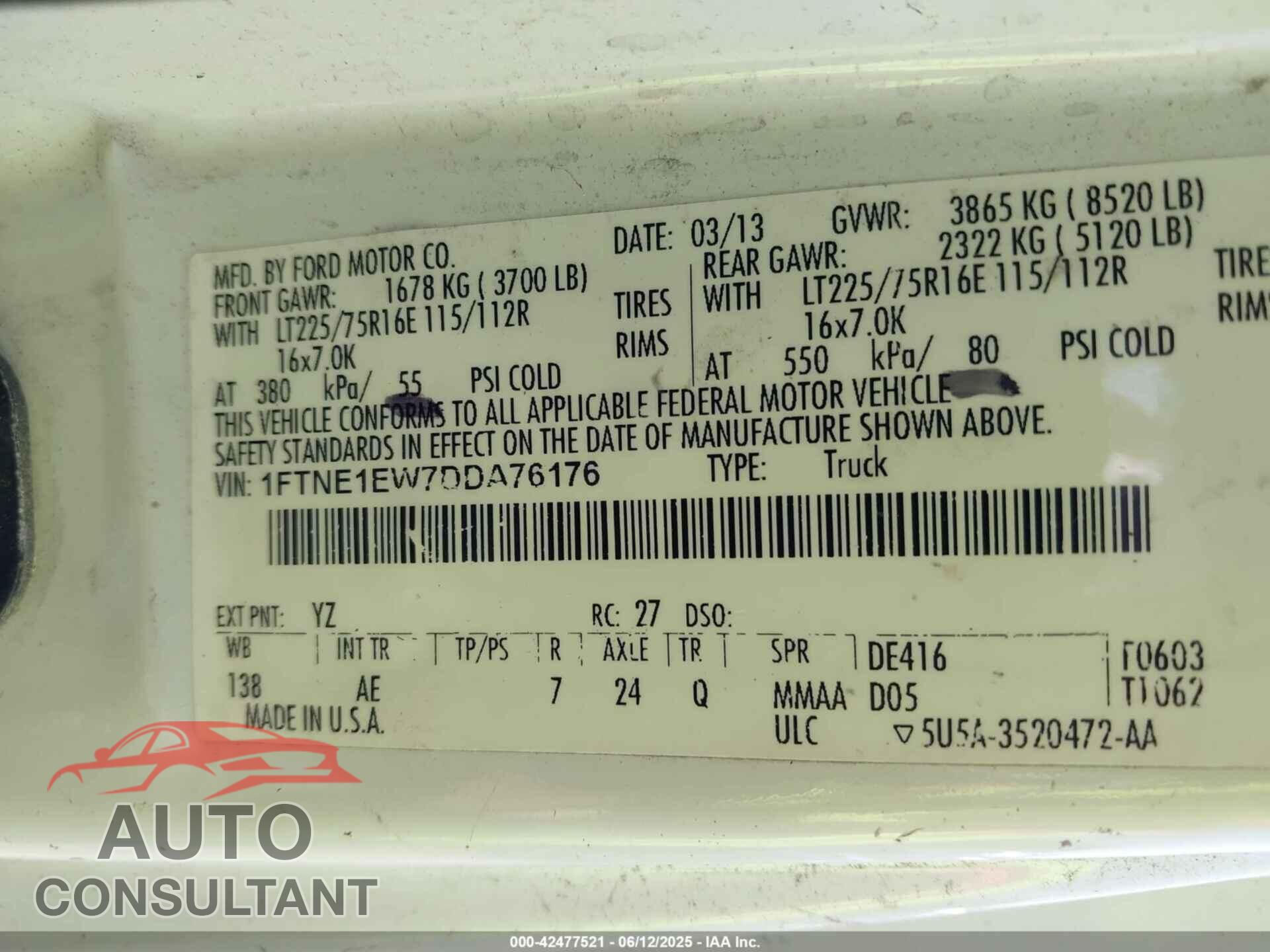 FORD E-150 2013 - 1FTNE1EW7DDA76176