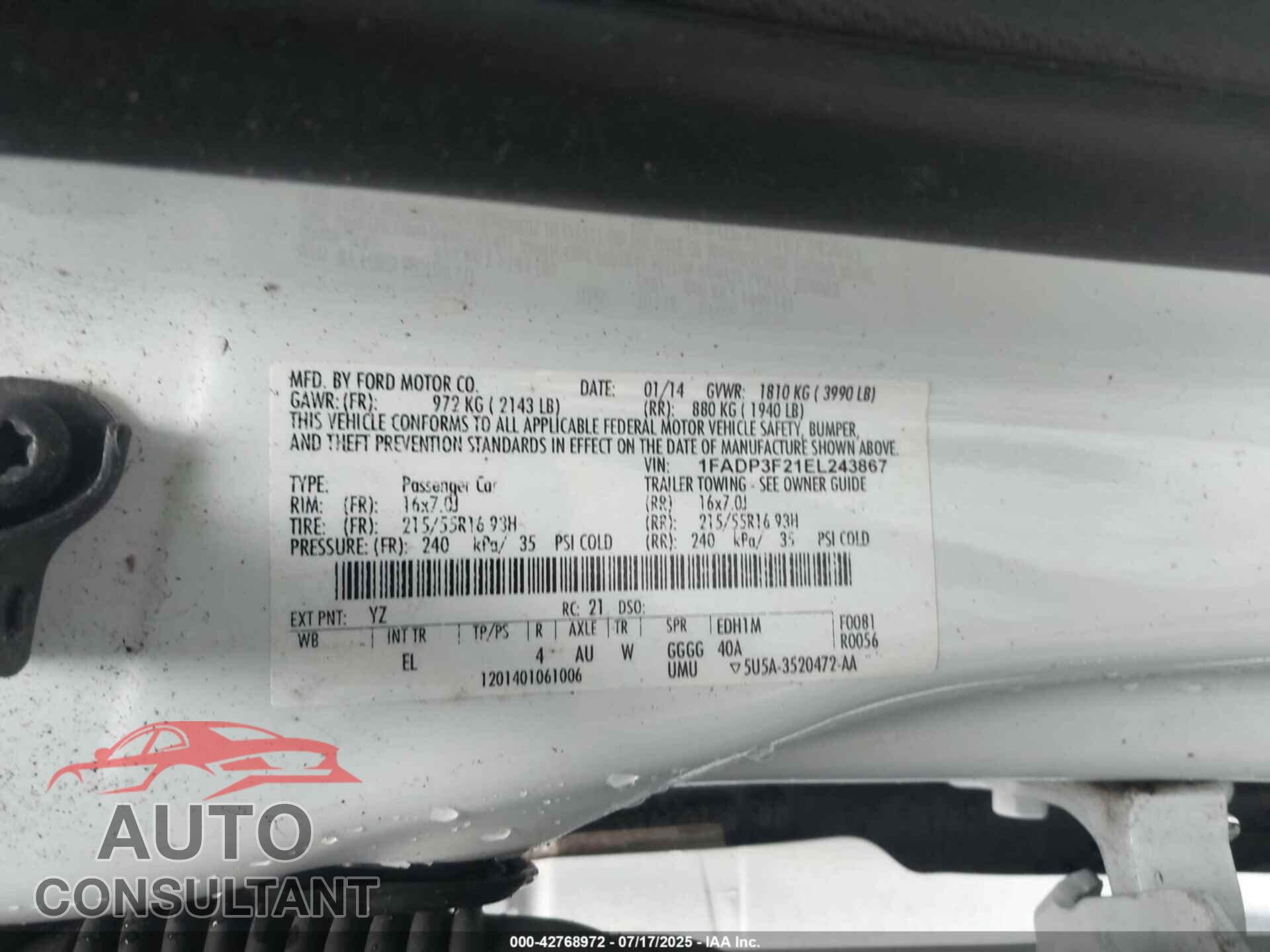 FORD FOCUS 2014 - 1FADP3F21EL243867
