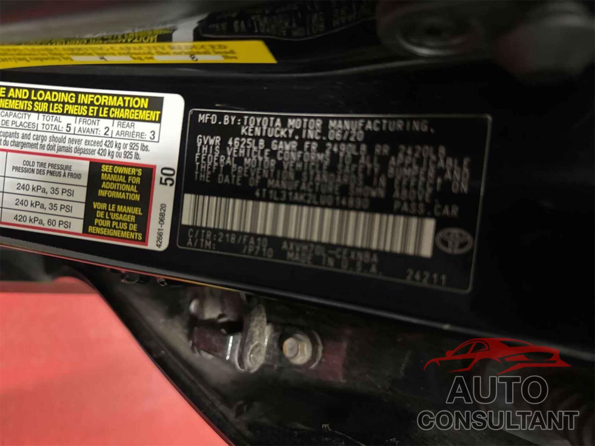 TOYOTA CAMRY 2020 - 4T1L31AK2LU014890