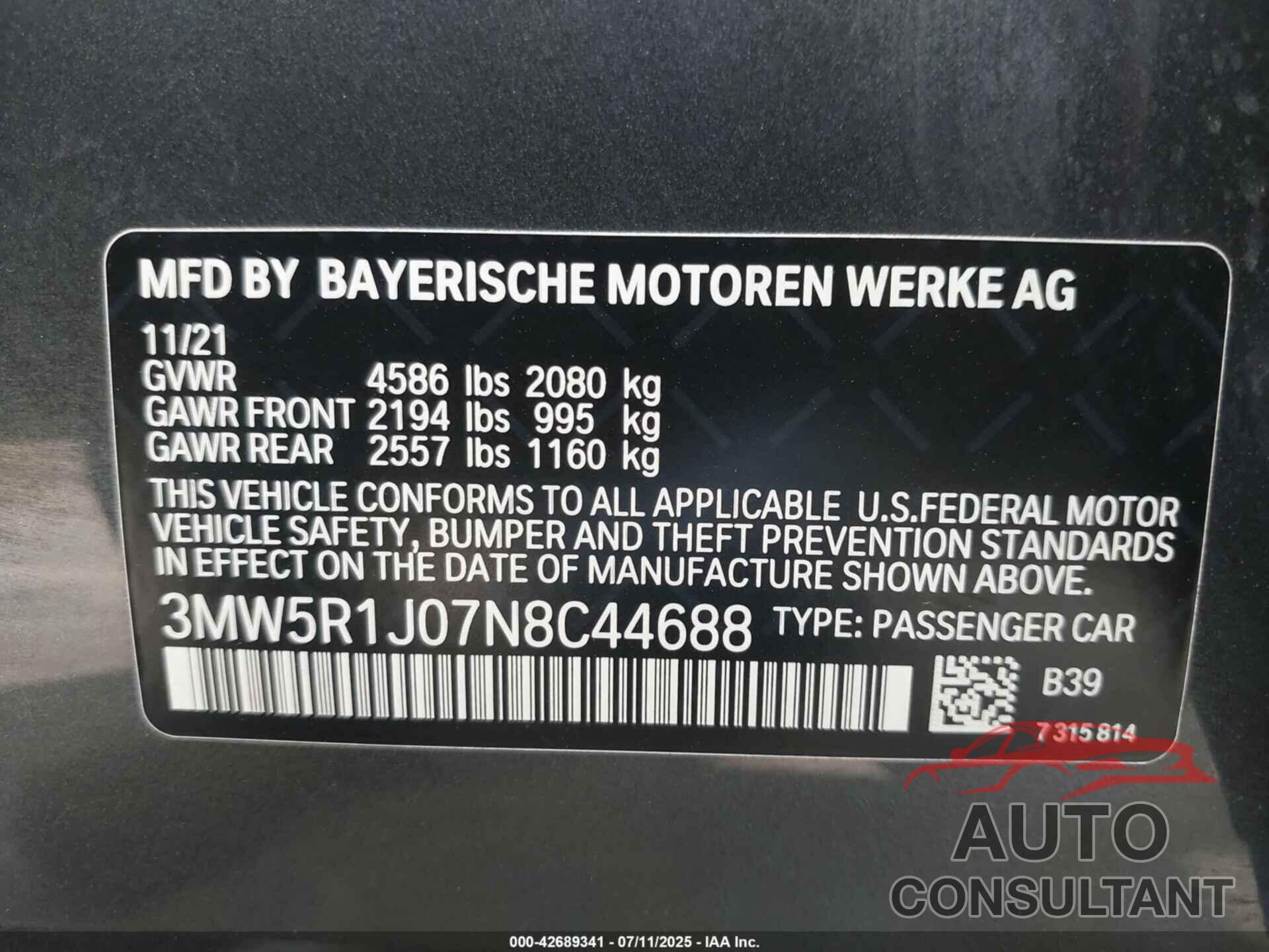 BMW 330I 2022 - 3MW5R1J07N8C44688