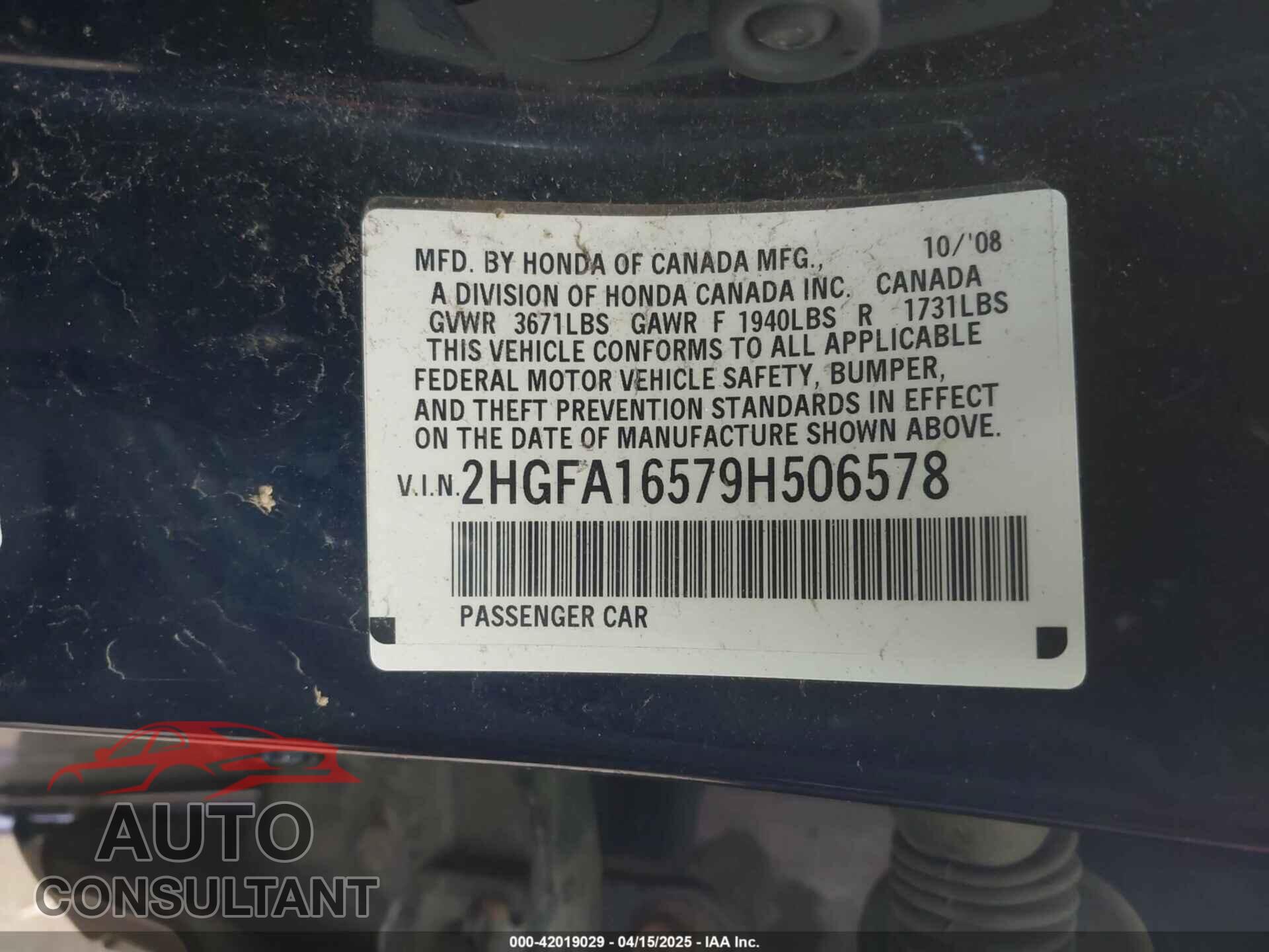 HONDA CIVIC 2009 - 2HGFA16579H506578