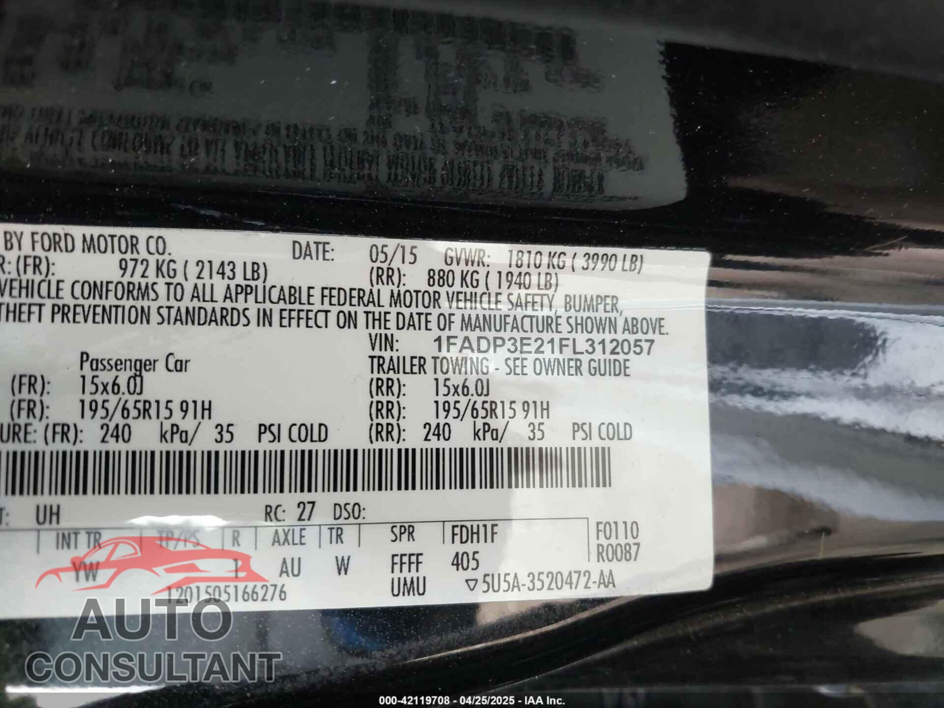 FORD FOCUS 2015 - 1FADP3E21FL312057