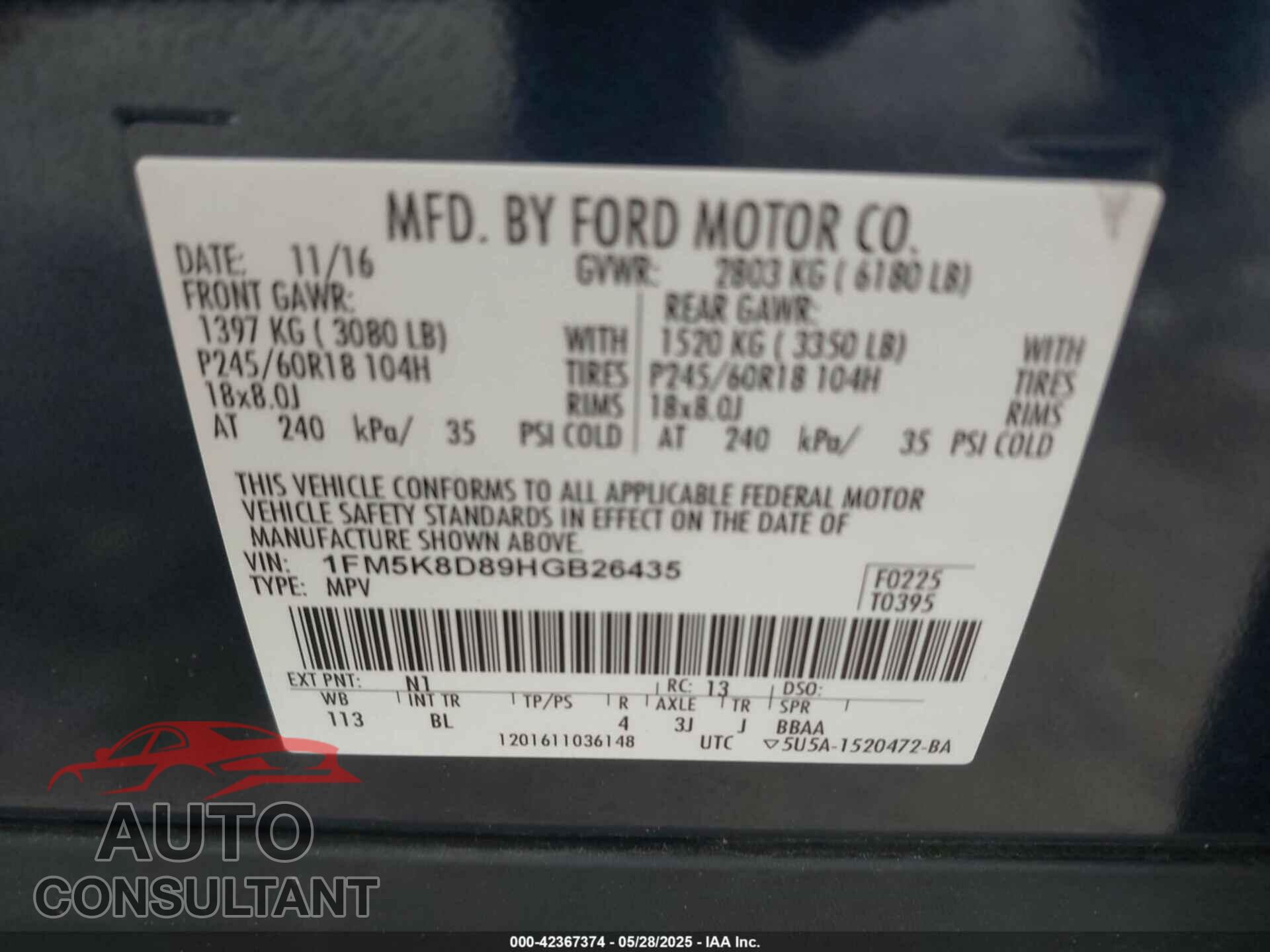FORD EXPLORER 2017 - 1FM5K8D89HGB26435