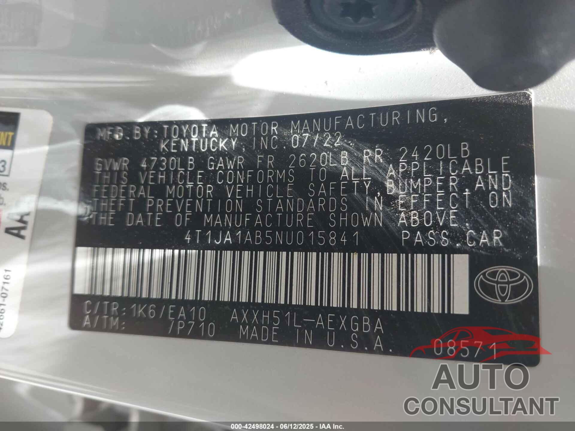 TOYOTA AVALON 2022 - 4T1JA1AB5NU015841