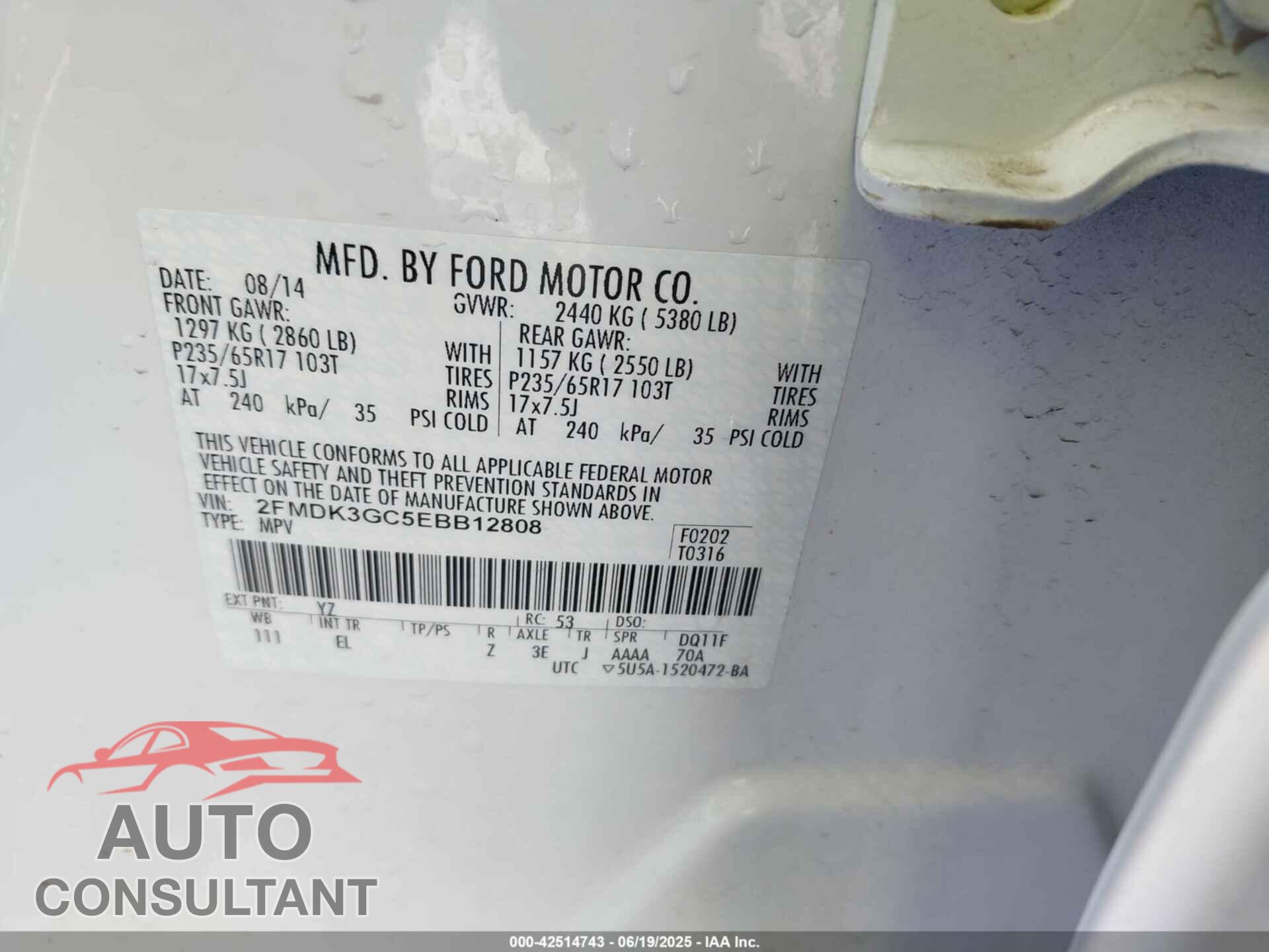 FORD EDGE 2014 - 2FMDK3GC5EBB12808