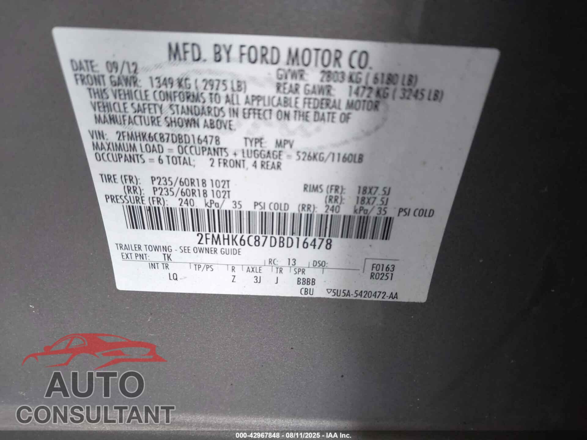 FORD FLEX 2013 - 2FMHK6C87DBD16478