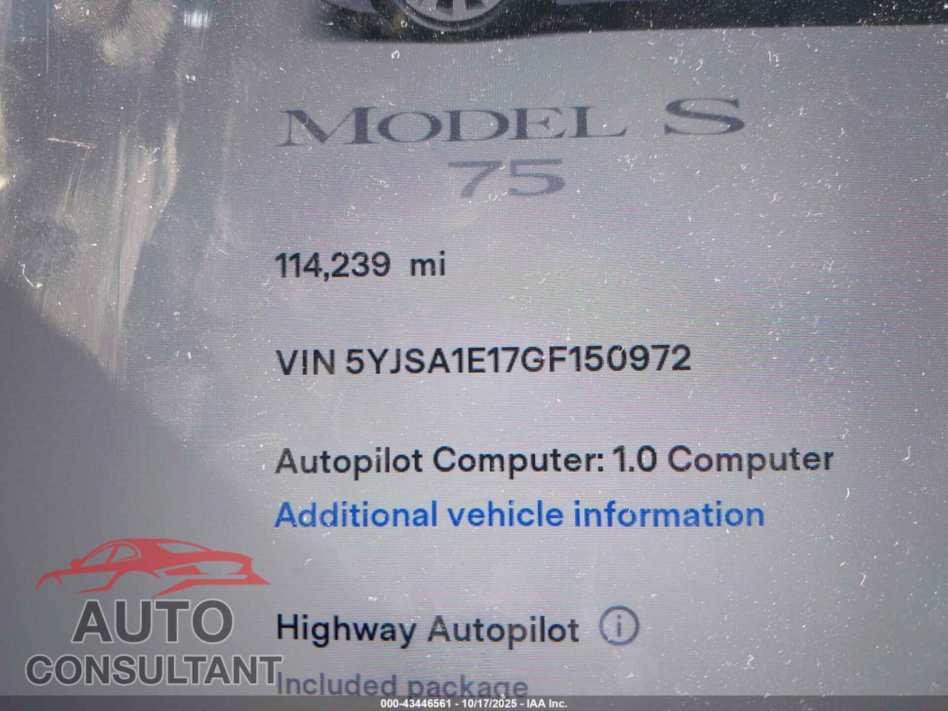 TESLA MODEL S 2016 - 5YJSA1E17GF150972