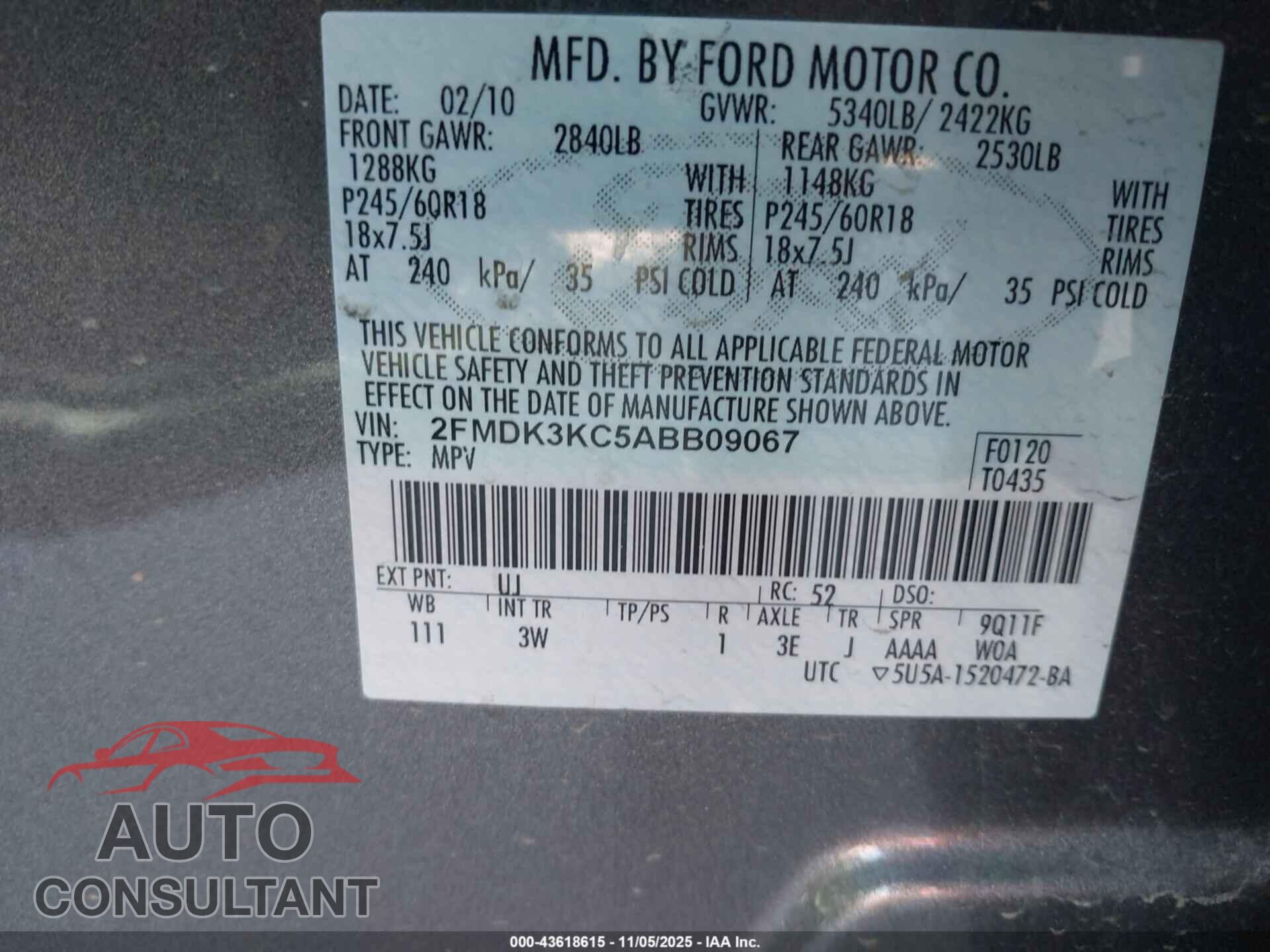 FORD EDGE 2010 - 2FMDK3KC5ABB09067