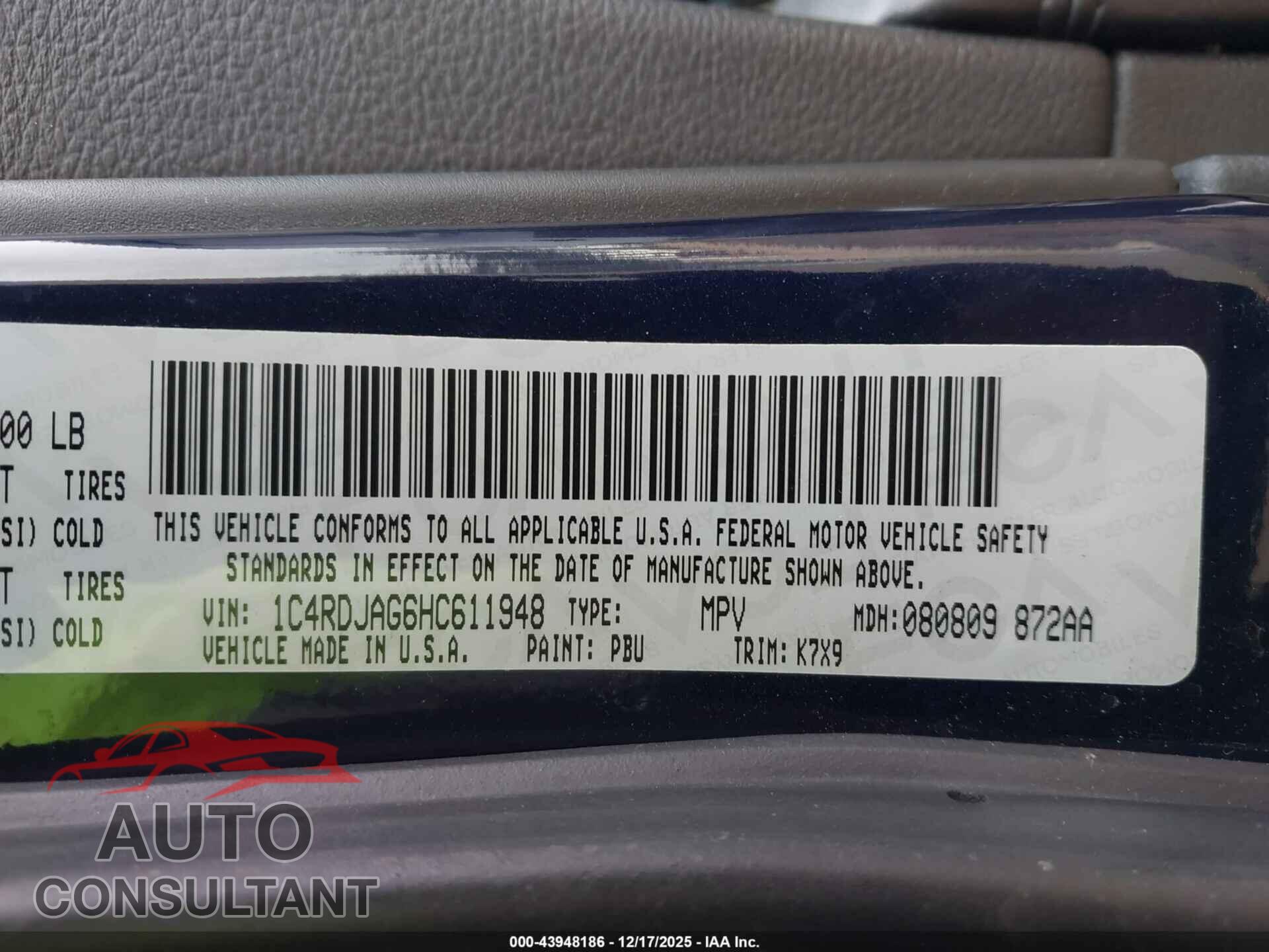 DODGE DURANGO 2017 - 1C4RDJAG6HC611948