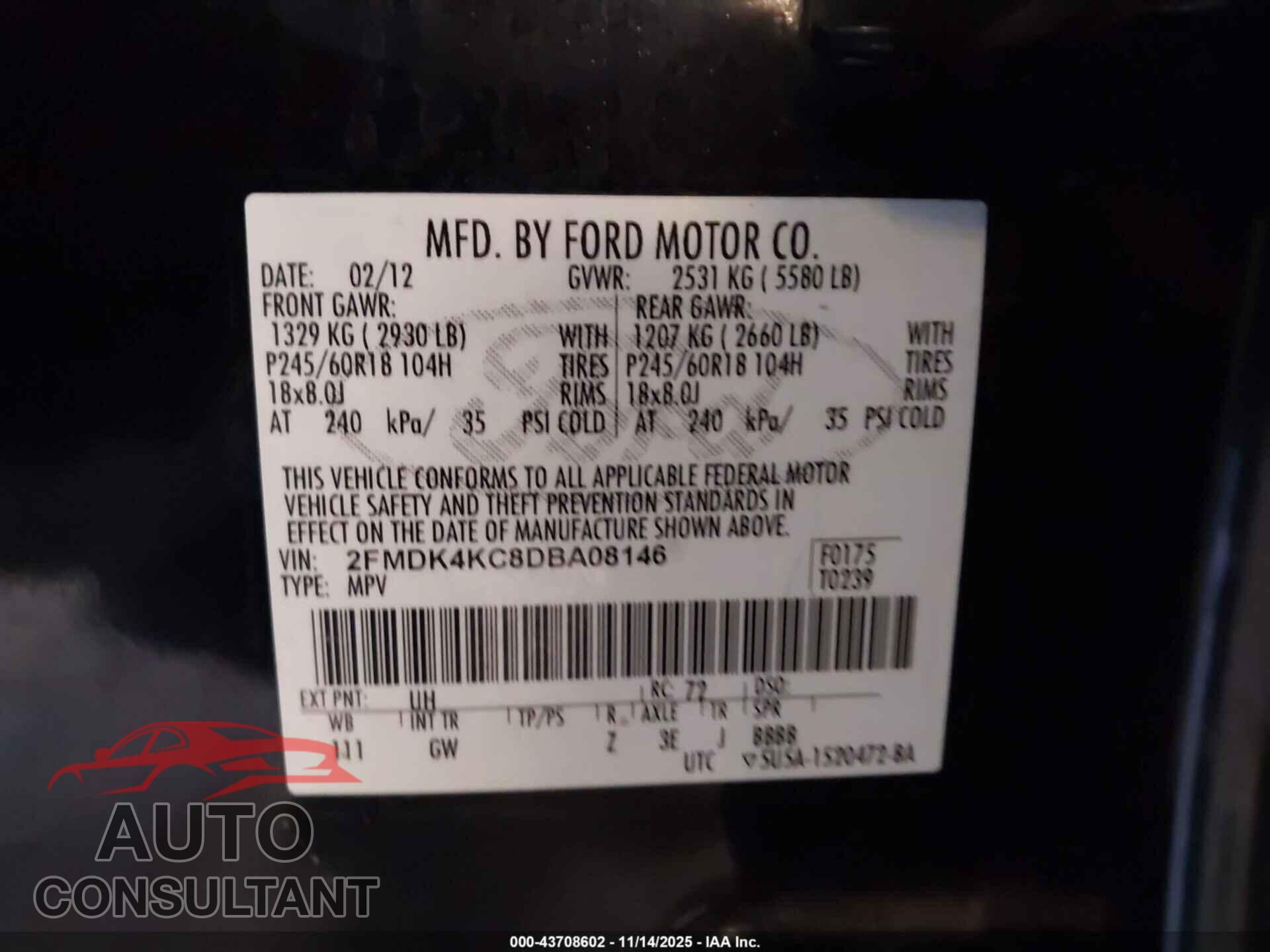 FORD EDGE 2013 - 2FMDK4KC8DBA08146