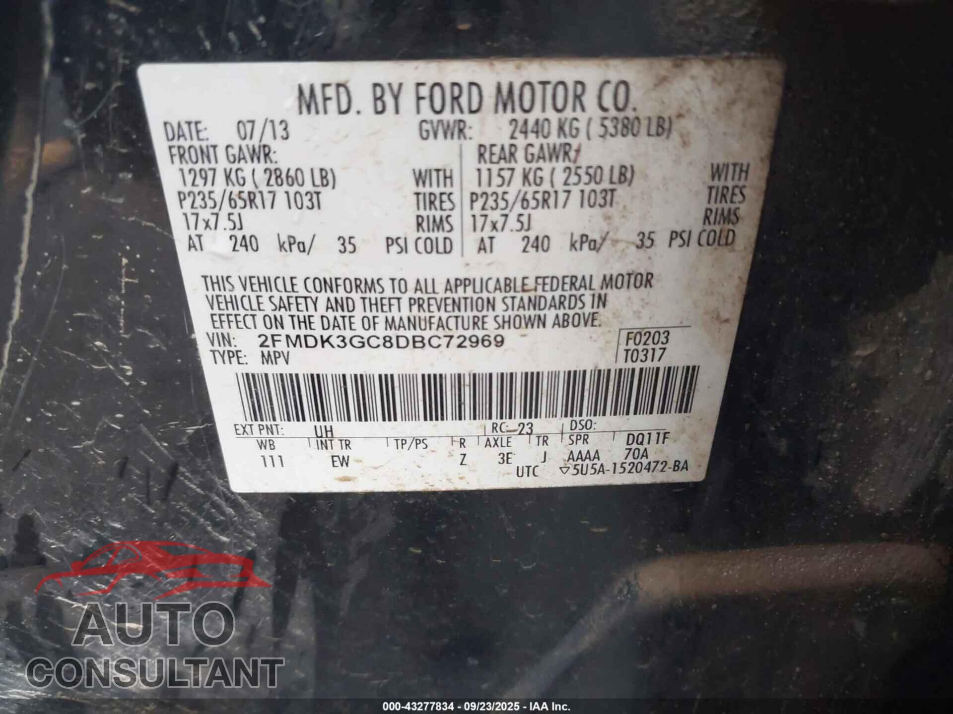 FORD EDGE 2013 - 2FMDK3GC8DBC72969