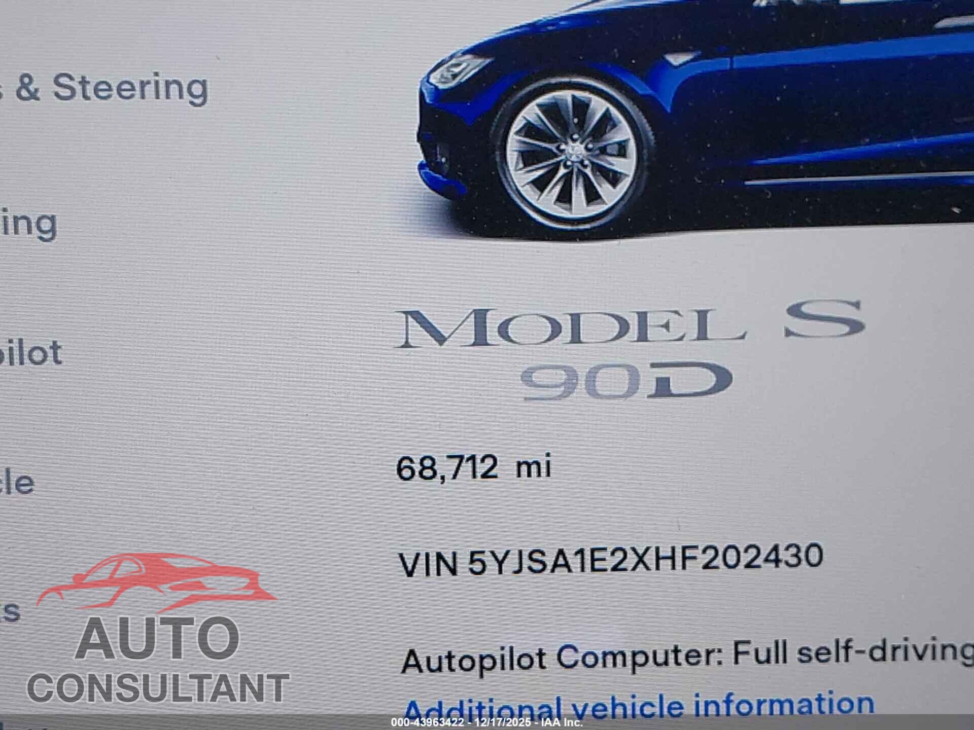 TESLA MODEL S 2017 - 5YJSA1E2XHF202430