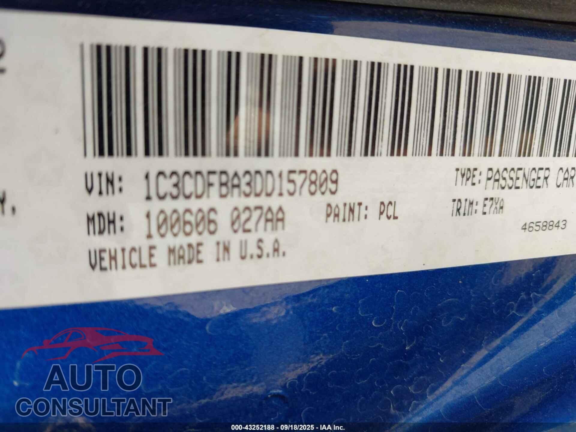 DODGE DART 2013 - 1C3CDFBA3DD157809