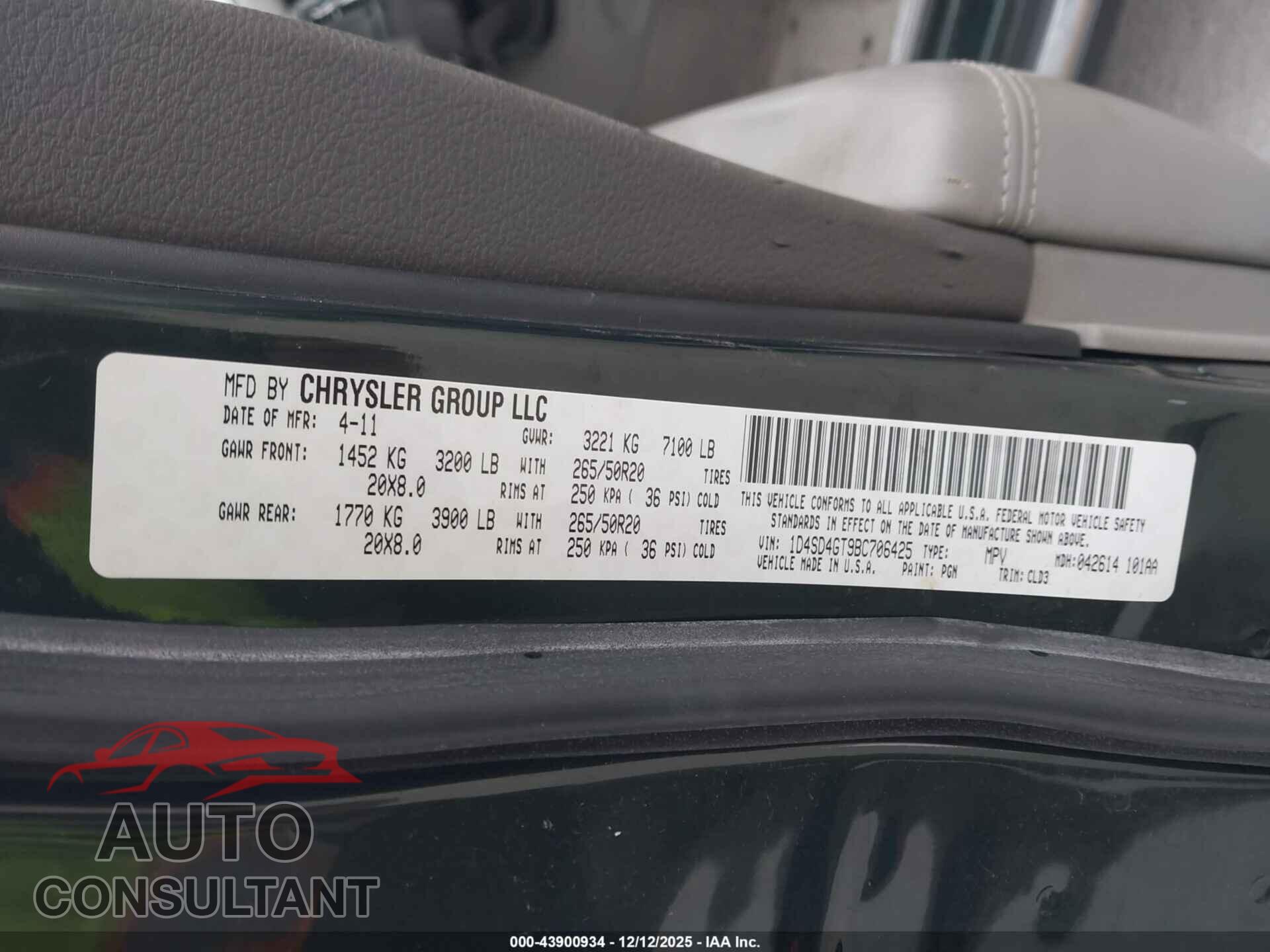 DODGE DURANGO 2011 - 1D4SD4GT9BC706425
