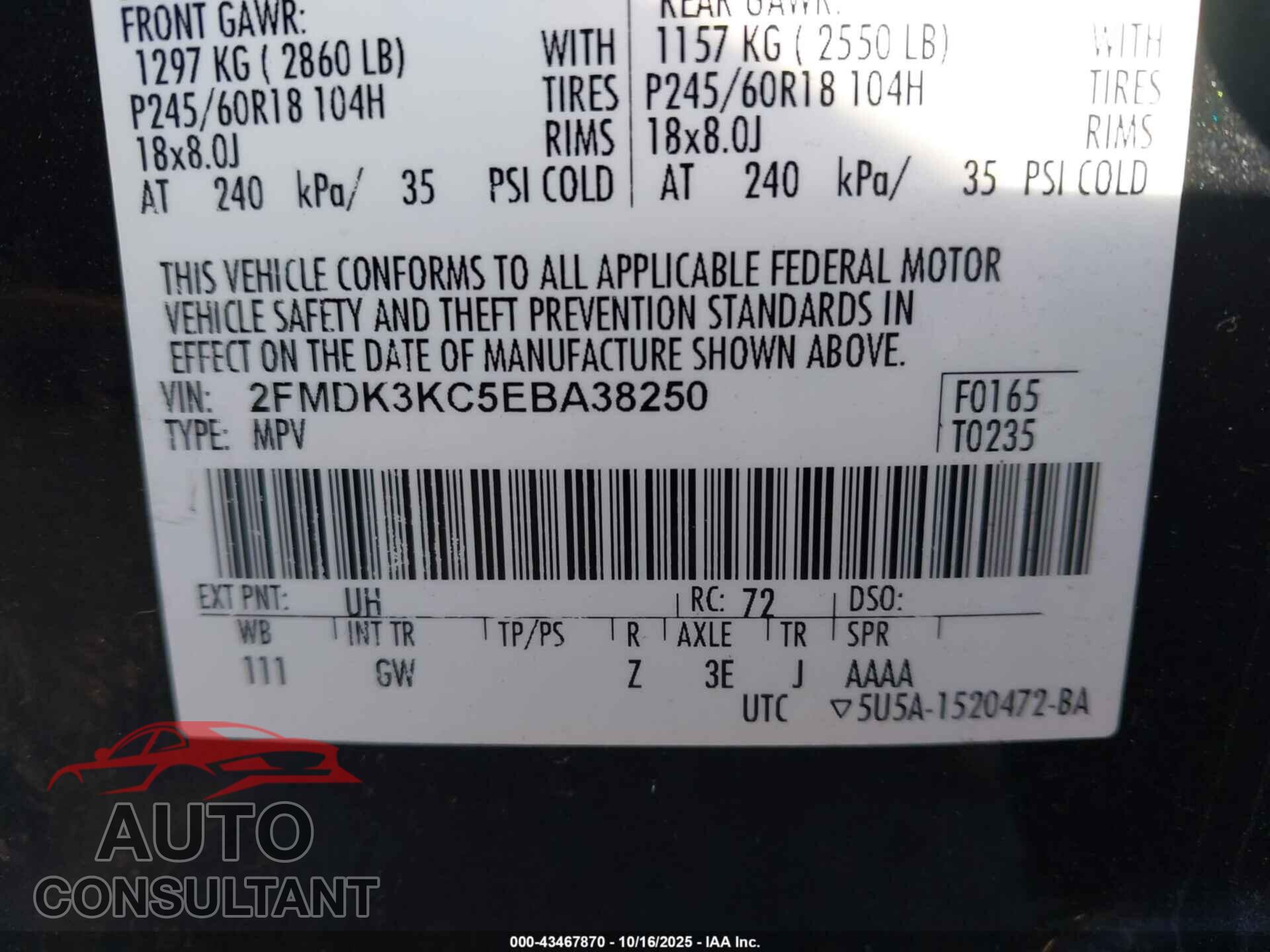 FORD EDGE 2014 - 2FMDK3KC5EBA38250