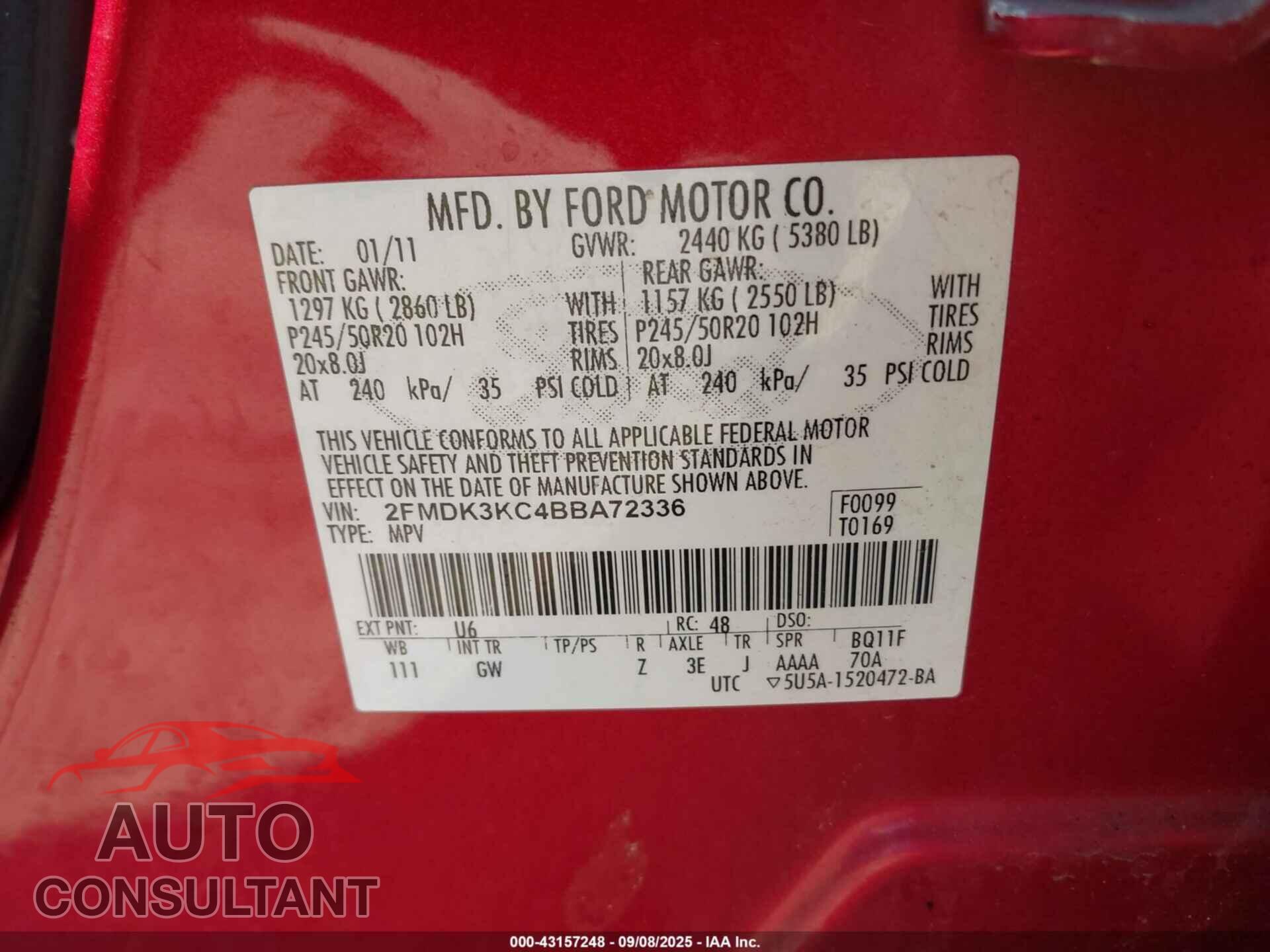 FORD EDGE 2011 - 2FMDK3KC4BBA72336