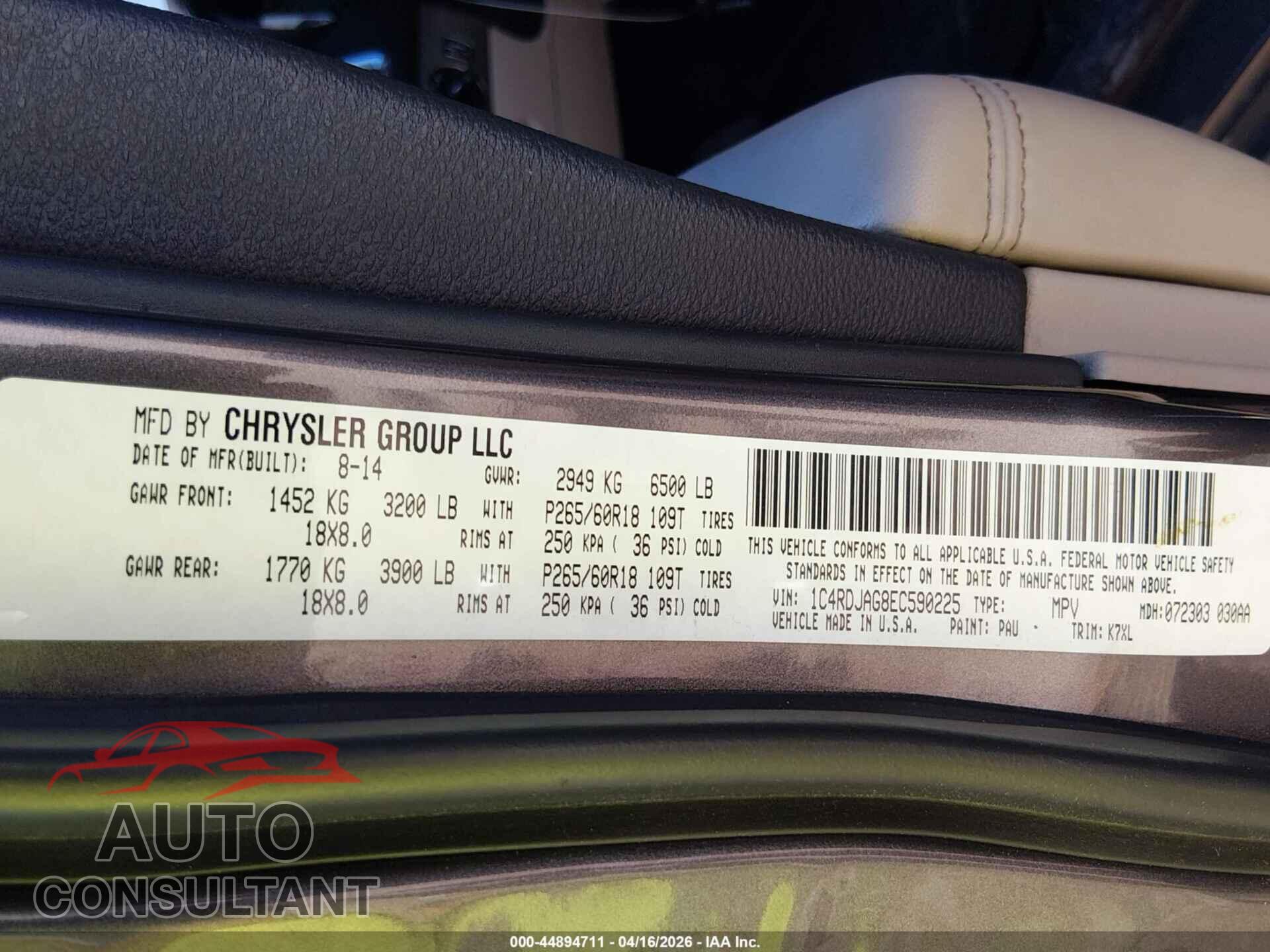 DODGE DURANGO 2014 - 1C4RDJAG8EC590225