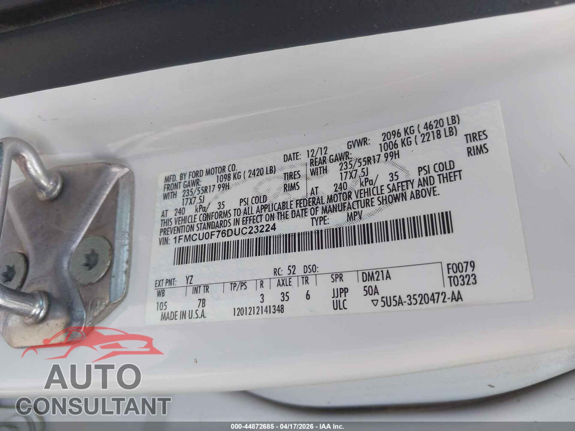 FORD ESCAPE 2013 - 1FMCU0F76DUC23224