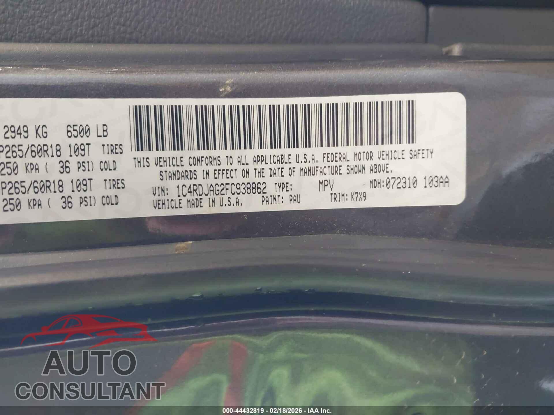 DODGE DURANGO 2015 - 1C4RDJAG2FC938862
