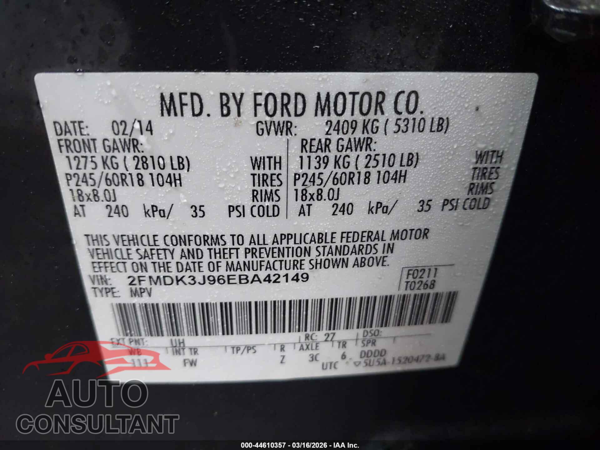 FORD EDGE 2014 - 2FMDK3J96EBA42149