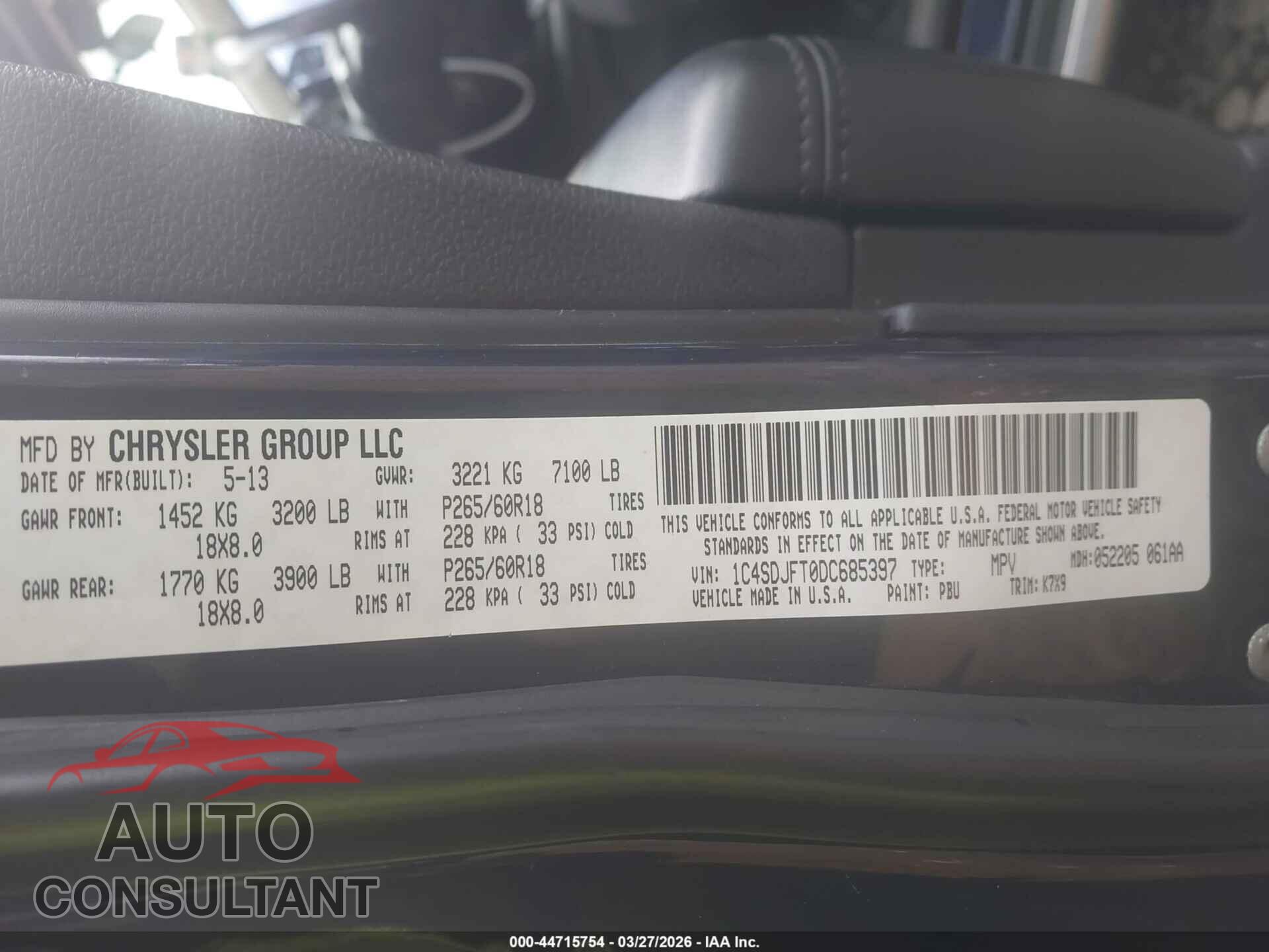 DODGE DURANGO 2013 - 1C4SDJFT0DC685397