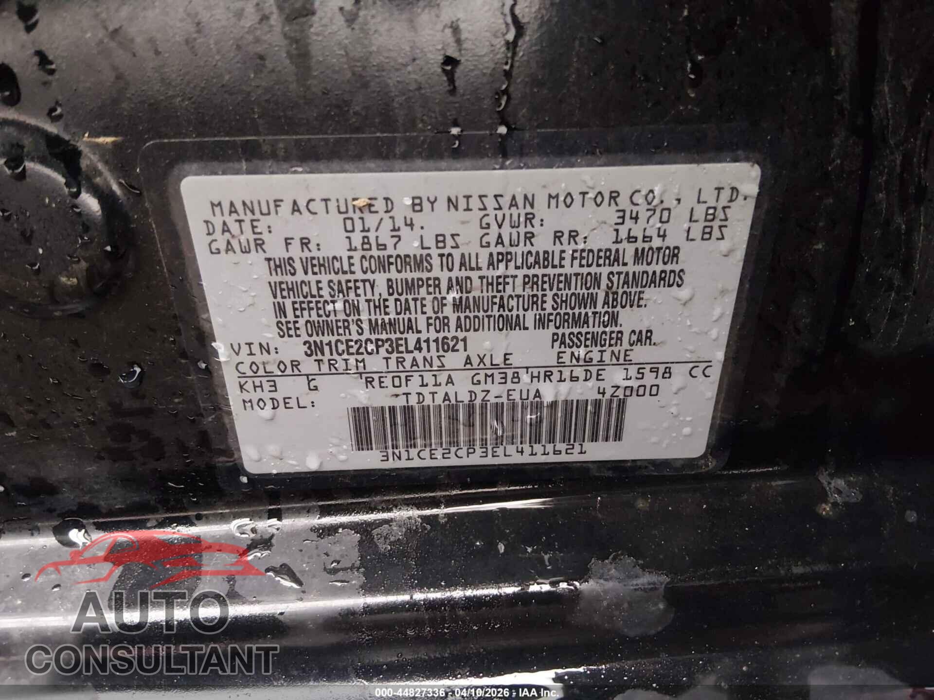 NISSAN VERSA NOTE 2014 - 3N1CE2CP3EL411621