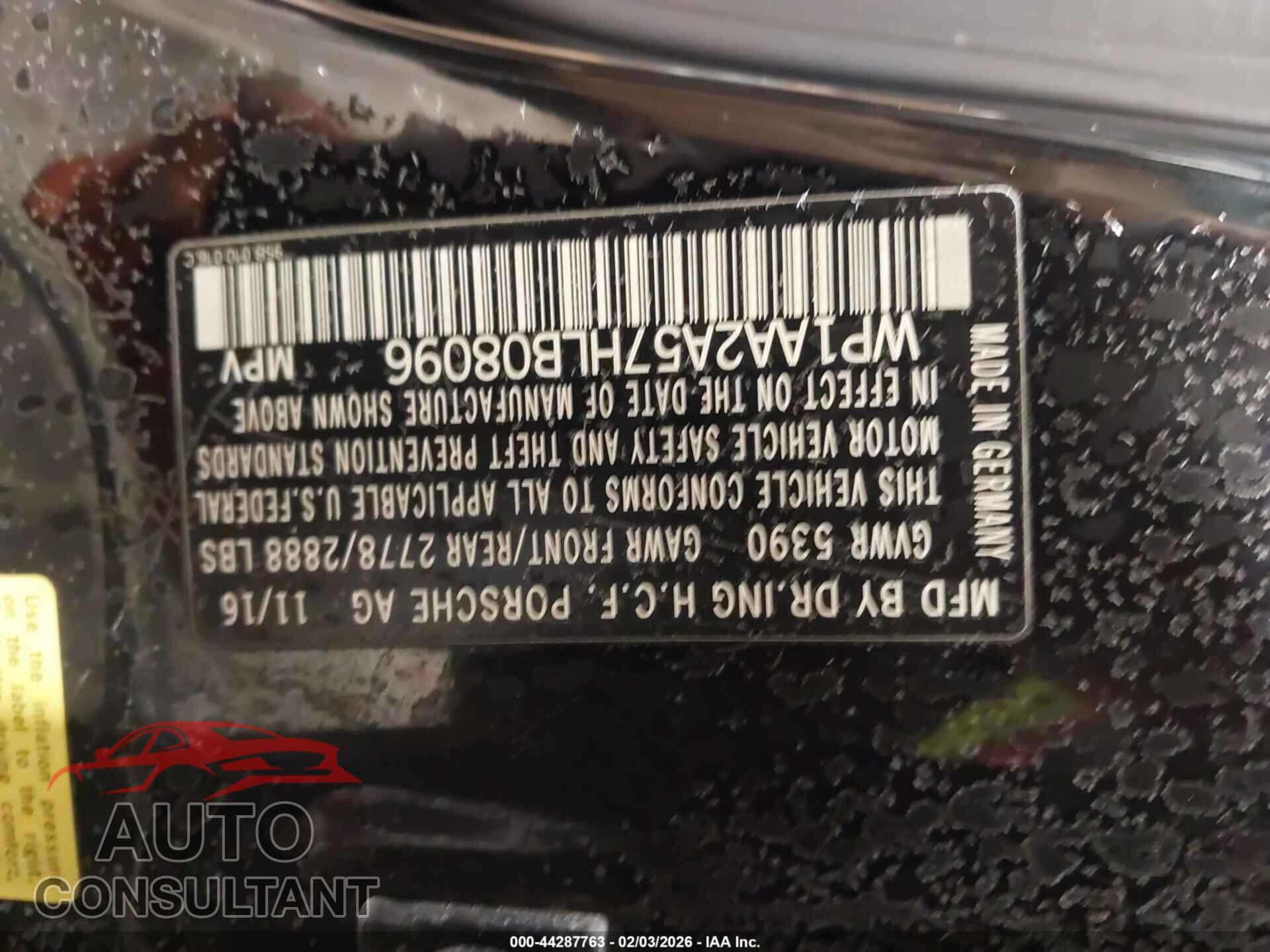 PORSCHE MACAN 2017 - WP1AA2A57HLB08096