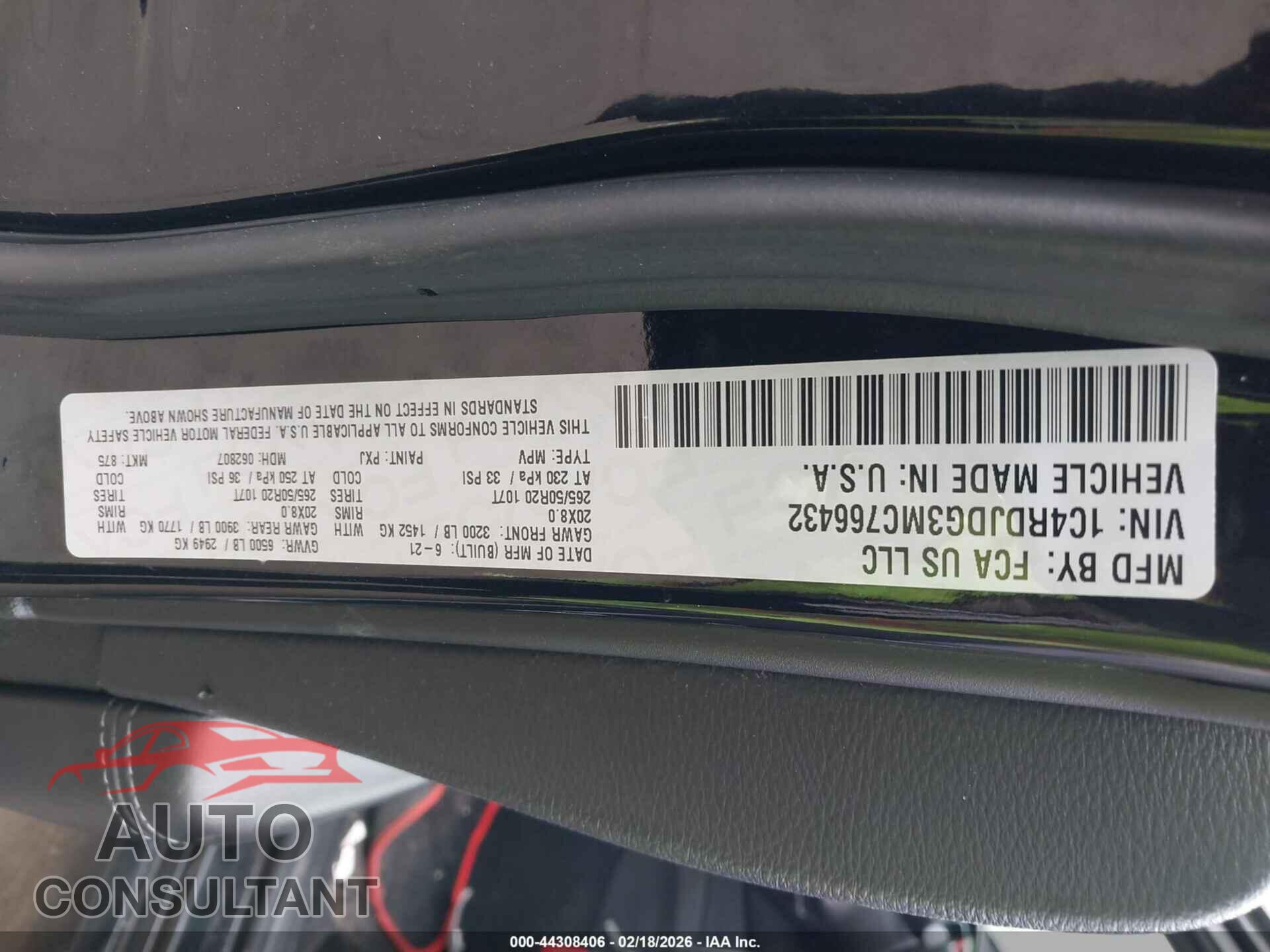 DODGE DURANGO 2021 - 1C4RDJDG3MC766432