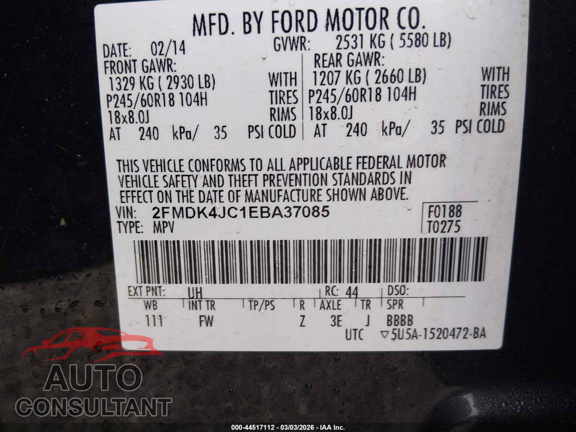 FORD EDGE 2014 - 2FMDK4JC1EBA37085