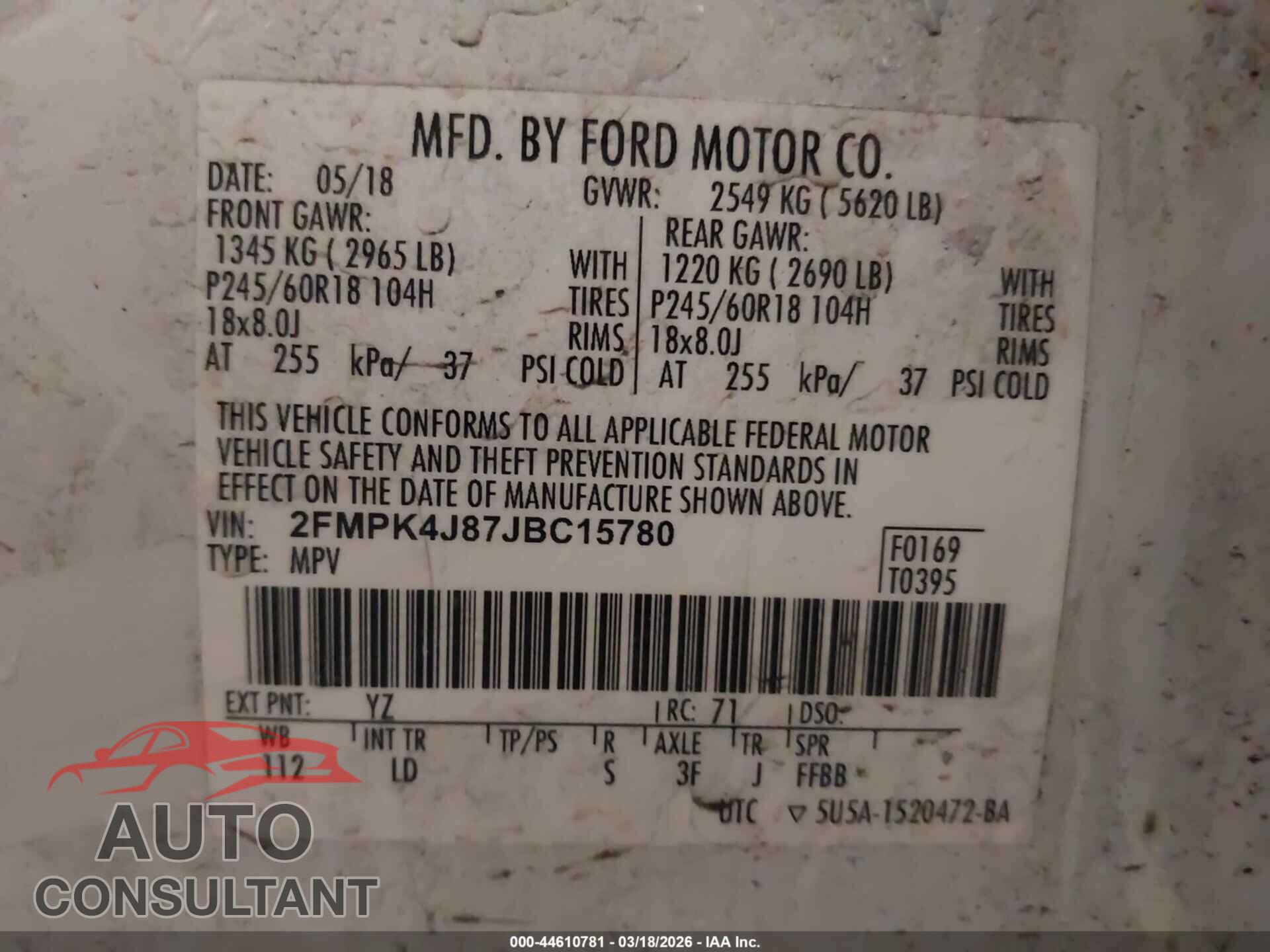 FORD EDGE 2018 - 2FMPK4J87JBC15780
