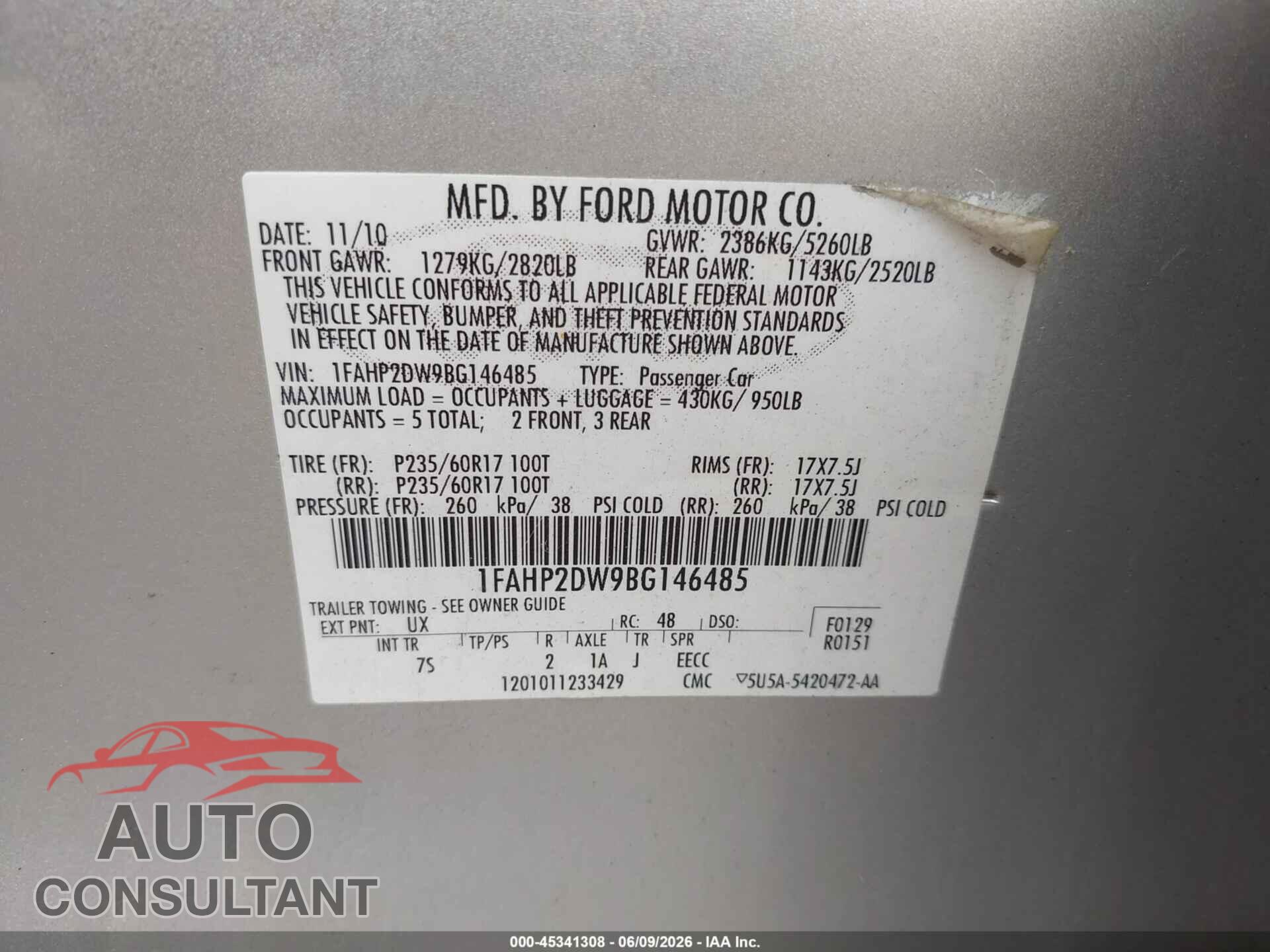 FORD TAURUS 2011 - 1FAHP2DW9BG146485