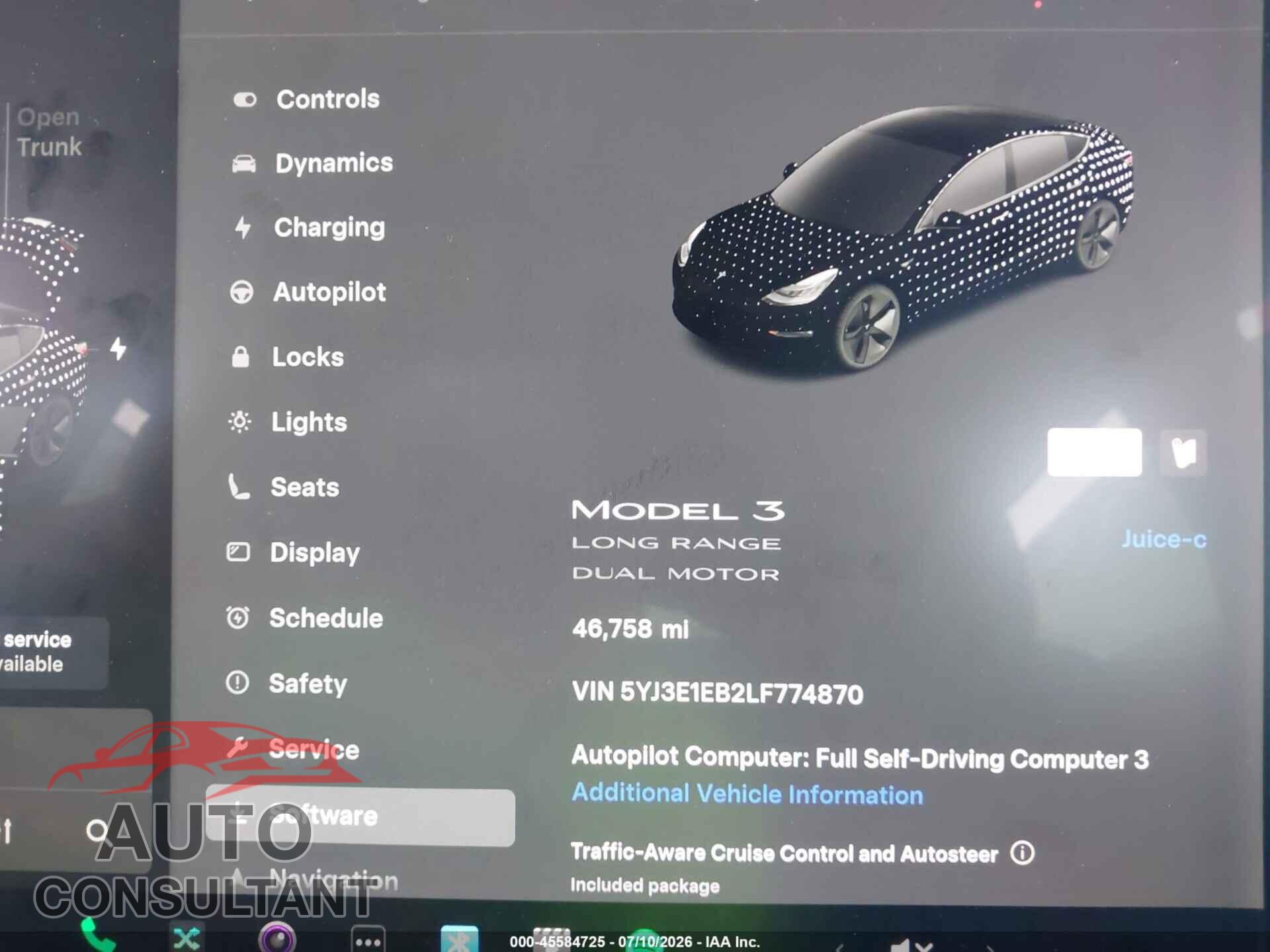 TESLA MODEL 3 2020 - 5YJ3E1EB2LF774870