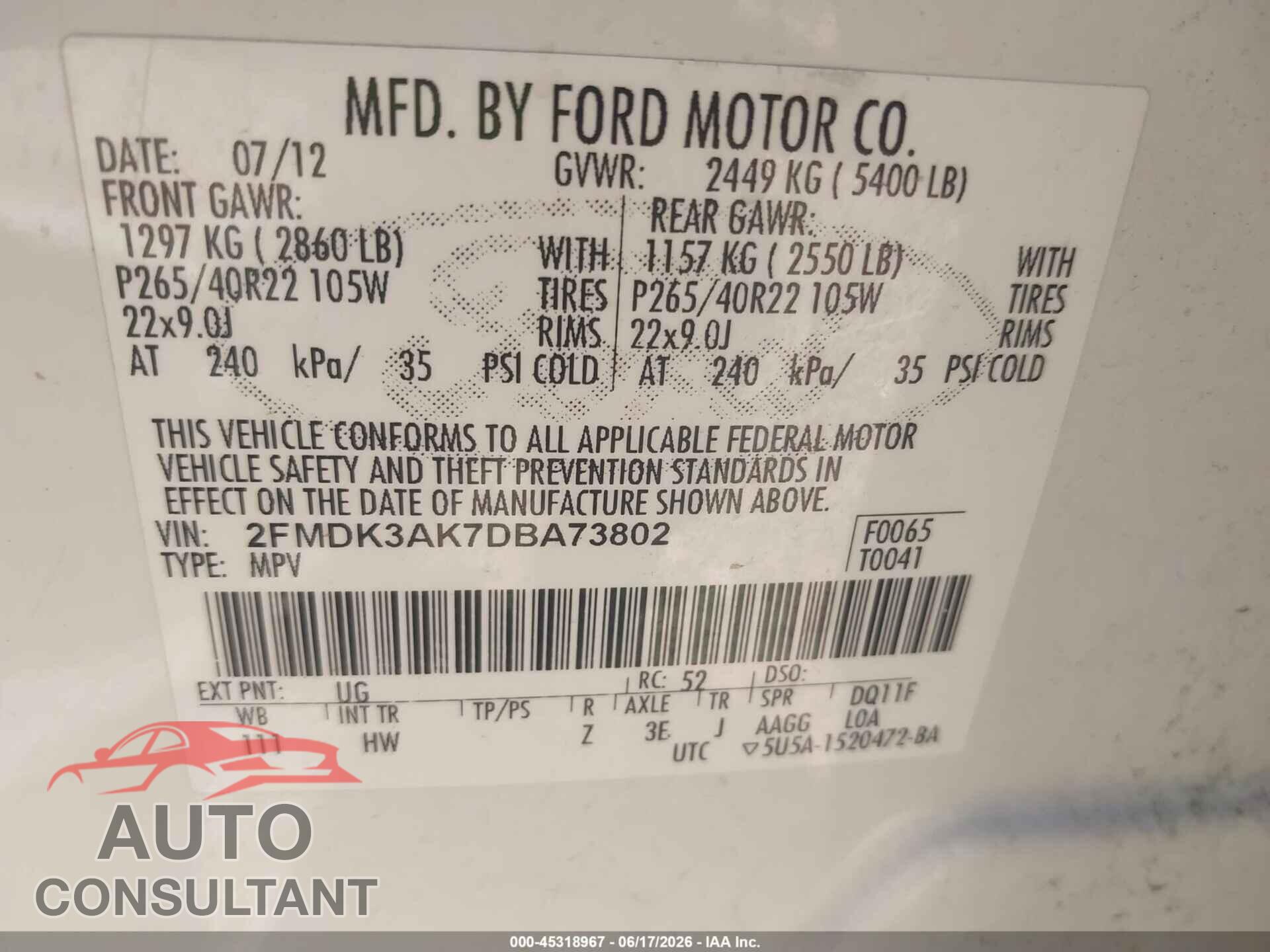FORD EDGE 2013 - 2FMDK3AK7DBA73802