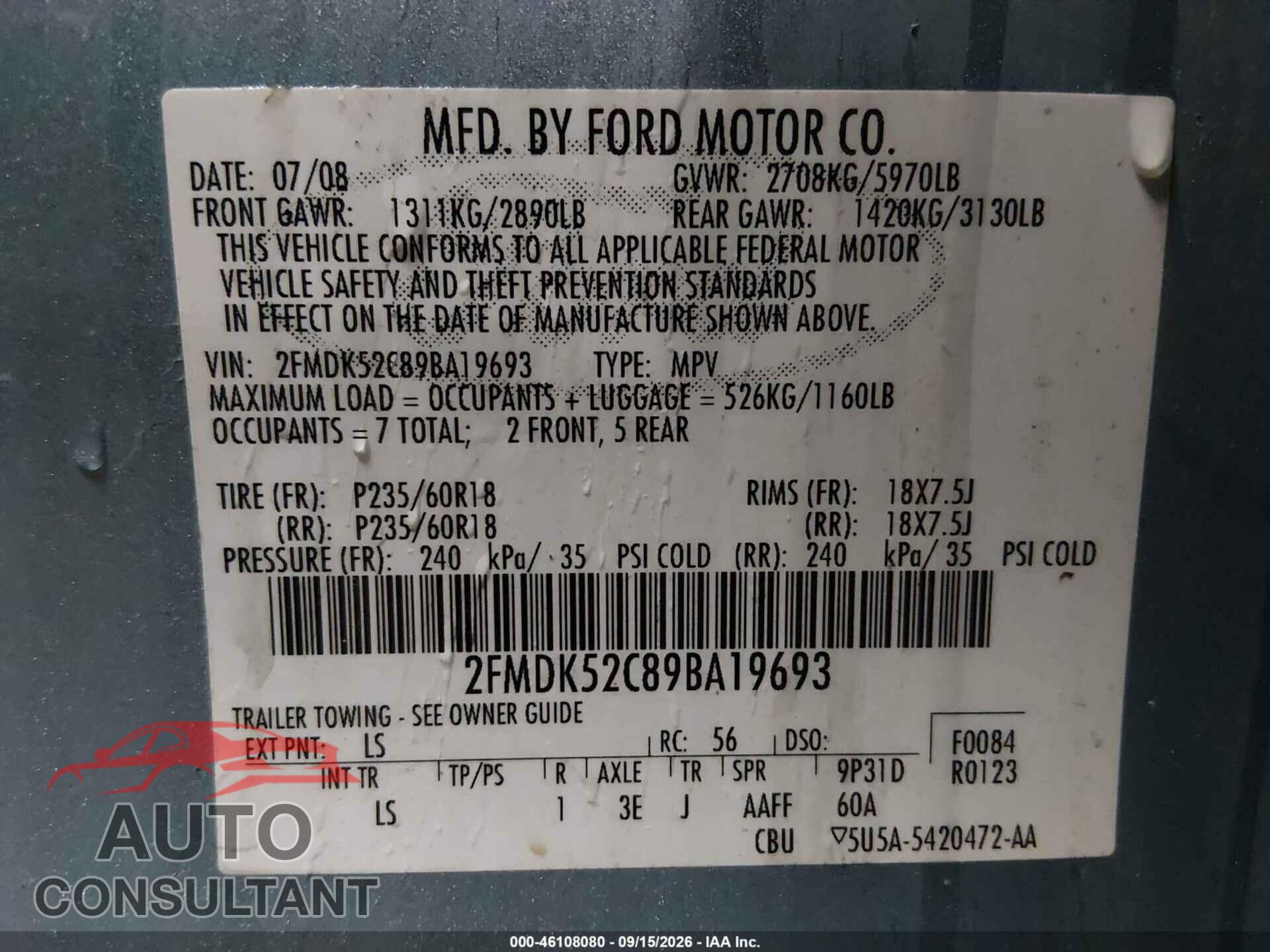 FORD FLEX 2009 - 2FMDK52C89BA19693
