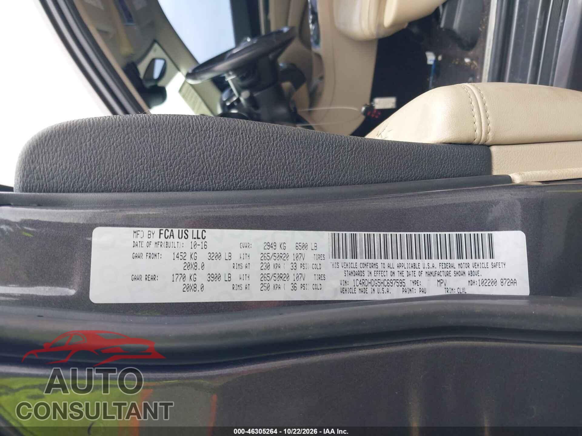 DODGE DURANGO 2017 - 1C4RDHDG5HC697595
