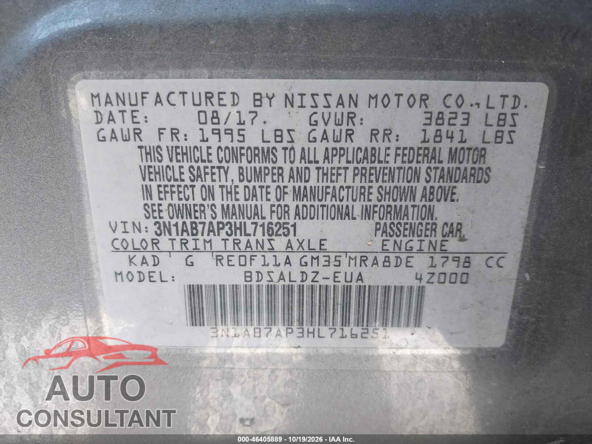 NISSAN SENTRA 2017 - 3N1AB7AP3HL716251