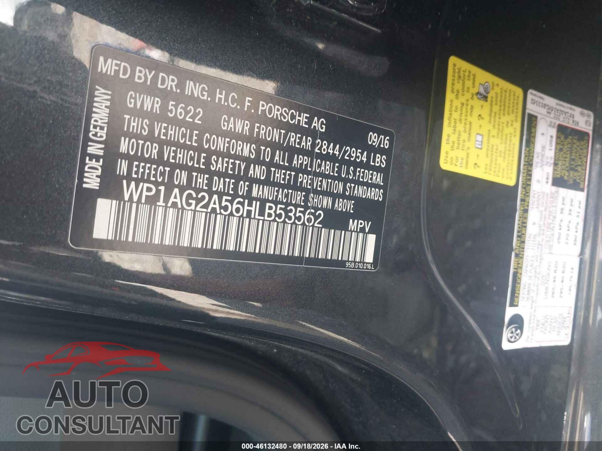 PORSCHE MACAN 2017 - WP1AG2A56HLB53562