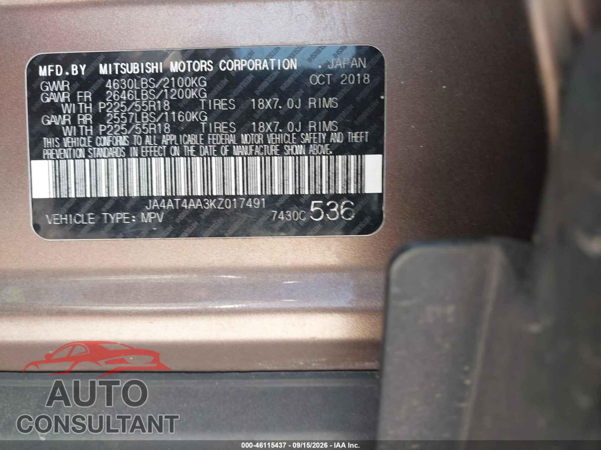 MITSUBISHI ECLIPSE CROSS 2019 - JA4AT4AA3KZ017491