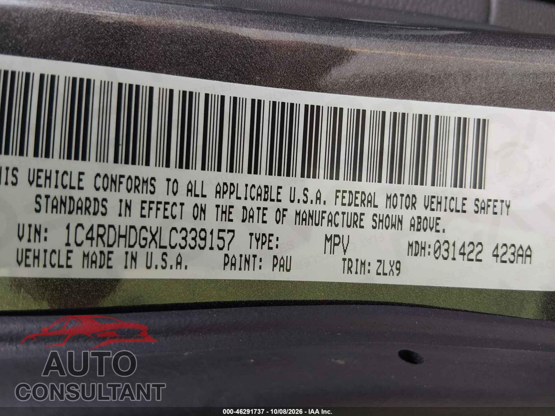 DODGE DURANGO 2020 - 1C4RDHDGXLC339157