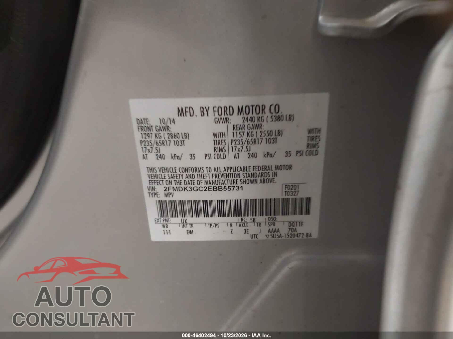 FORD EDGE 2014 - 2FMDK3GC2EBB55731