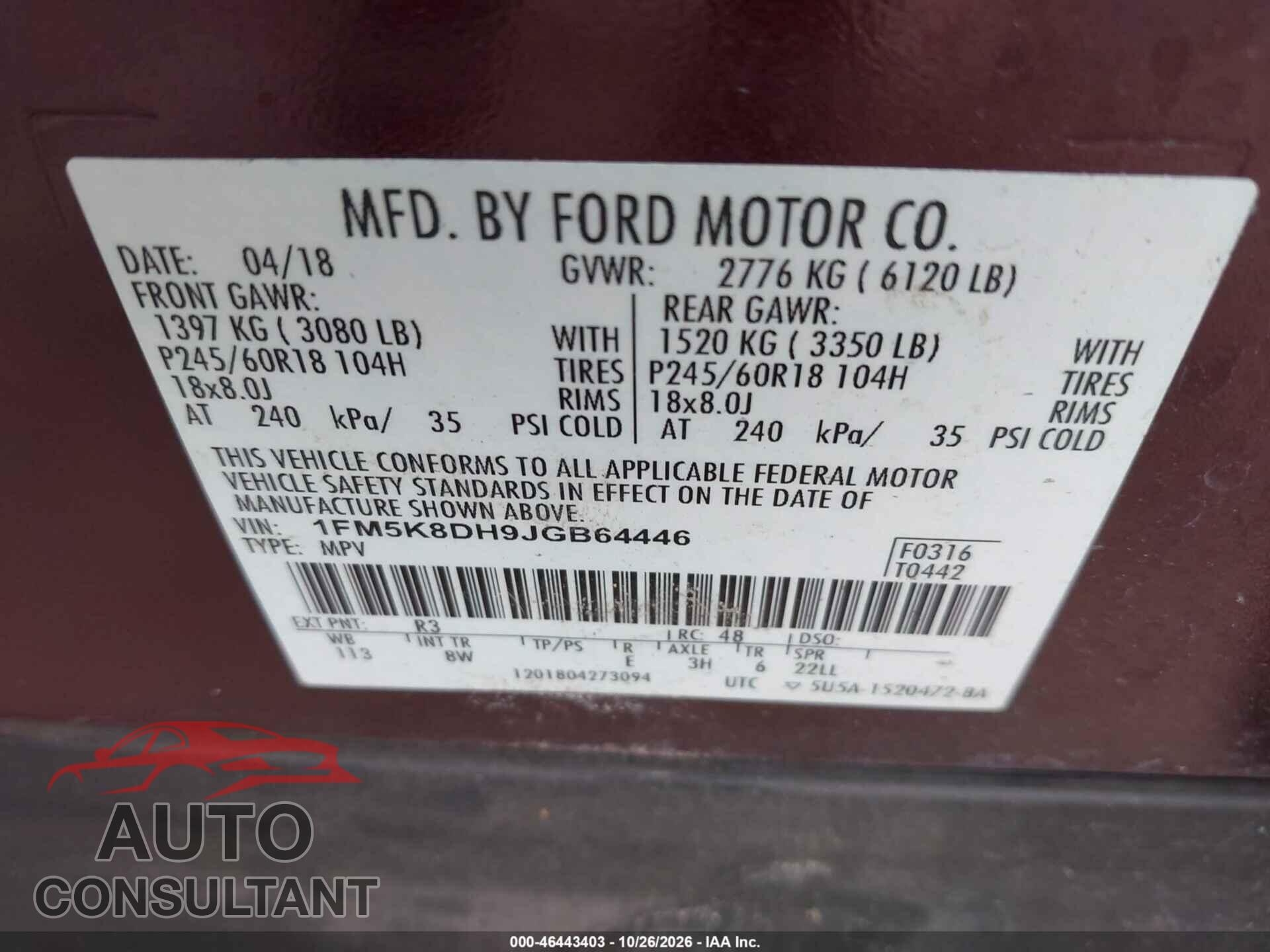 FORD EXPLORER 2018 - 1FM5K8DH9JGB64446