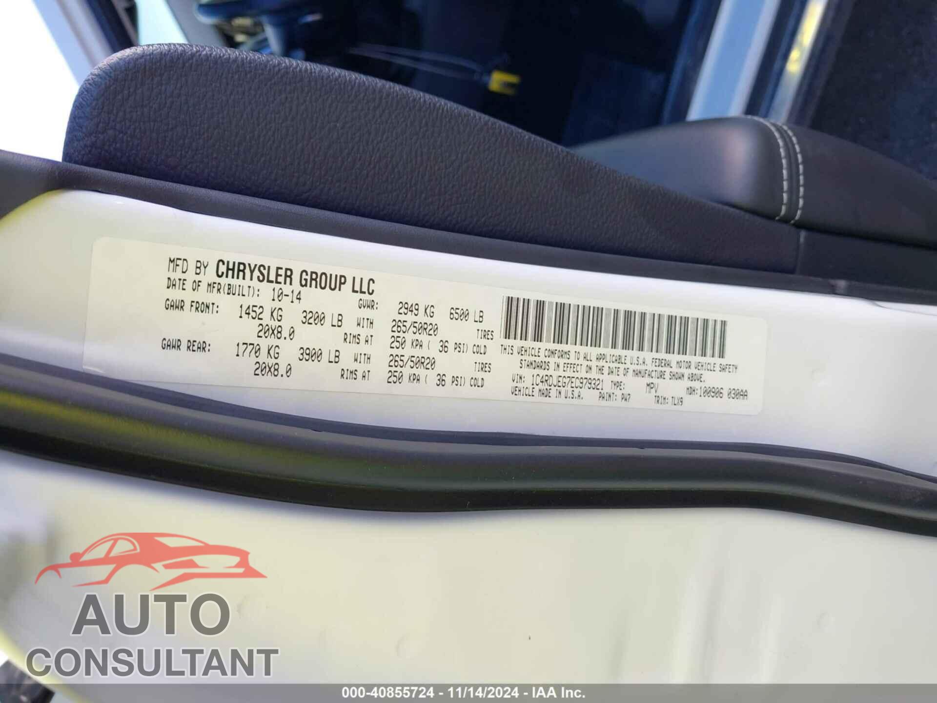 DODGE DURANGO 2014 - 1C4RDJEG7EC979321