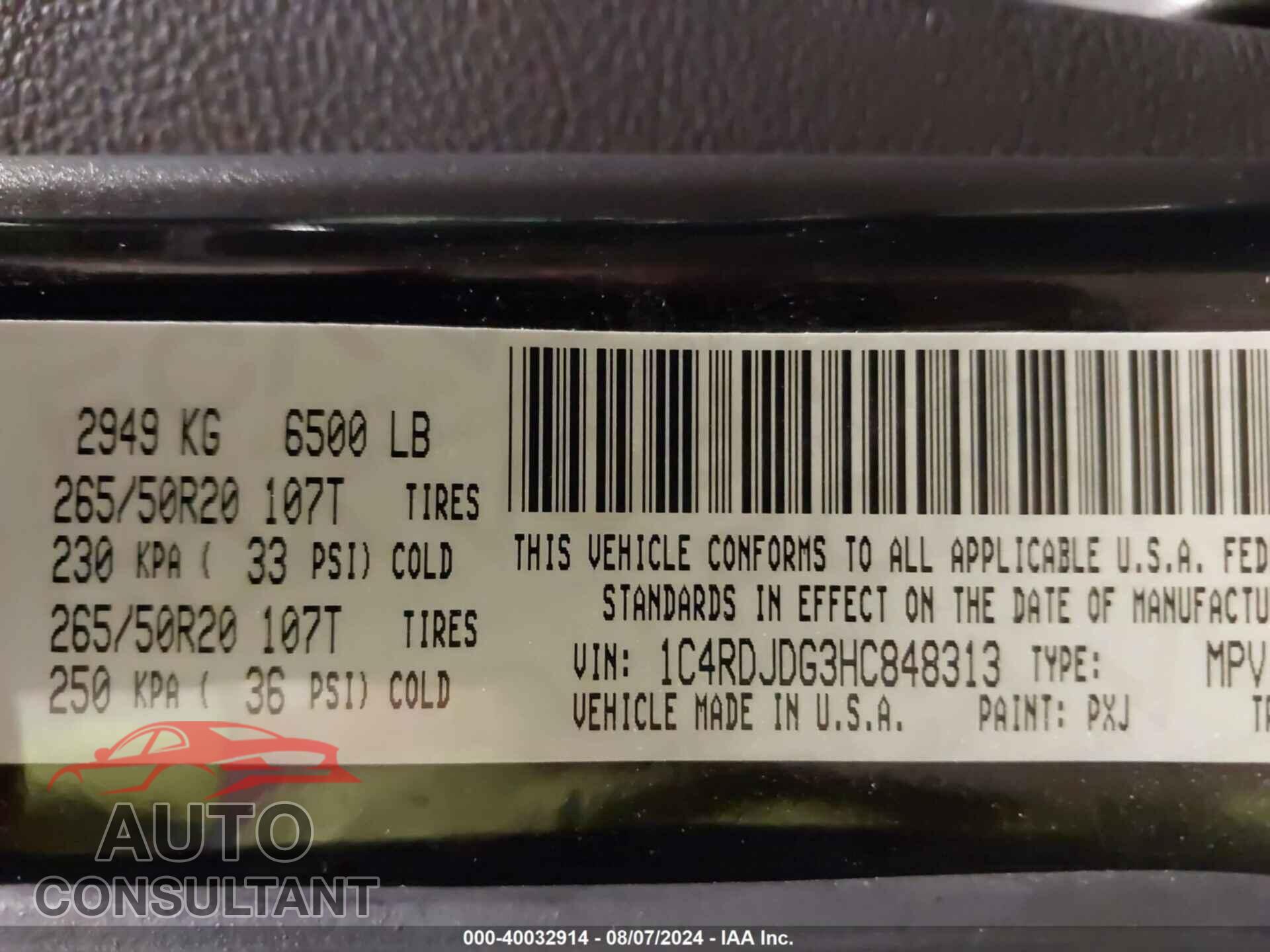 DODGE DURANGO 2017 - 1C4RDJDG3HC848313